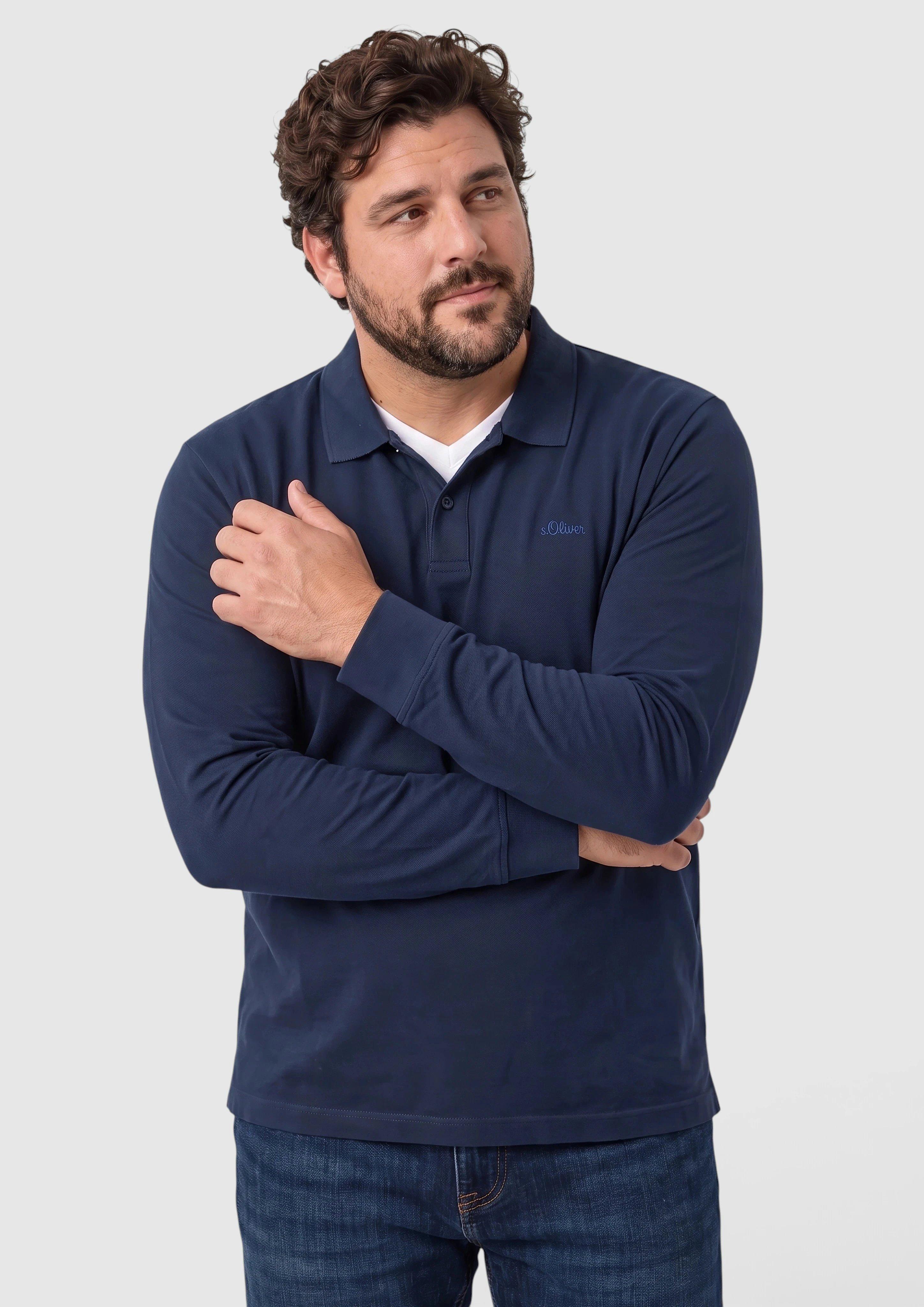 Polokošeľa s dlhými rukávmi z bavlneného piketu vo farbe námornická modrá od s.Oliver Men Big Sizes