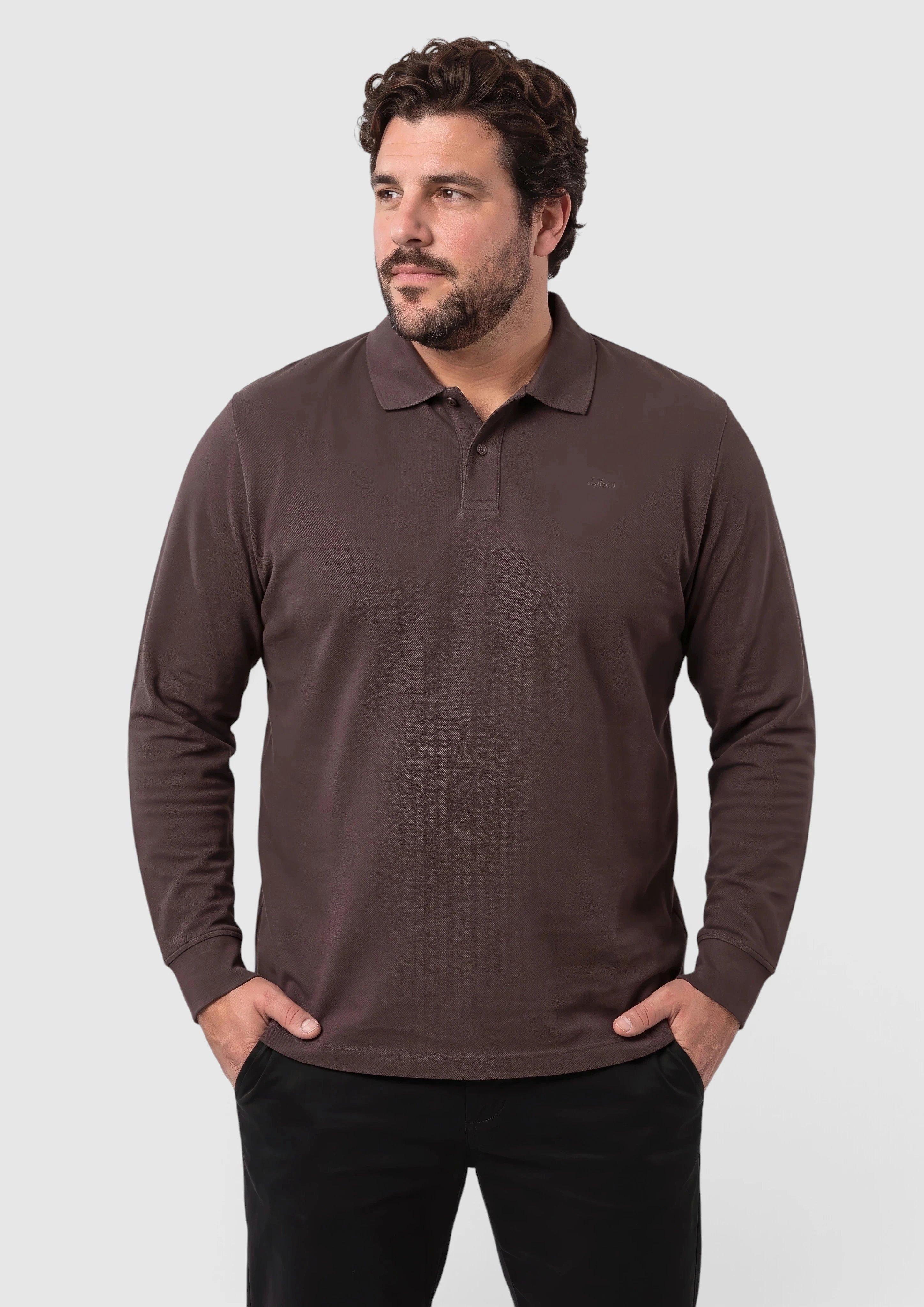 Polo à manches longues en piqué de coton en marron foncé de s.Oliver Men Big Sizes