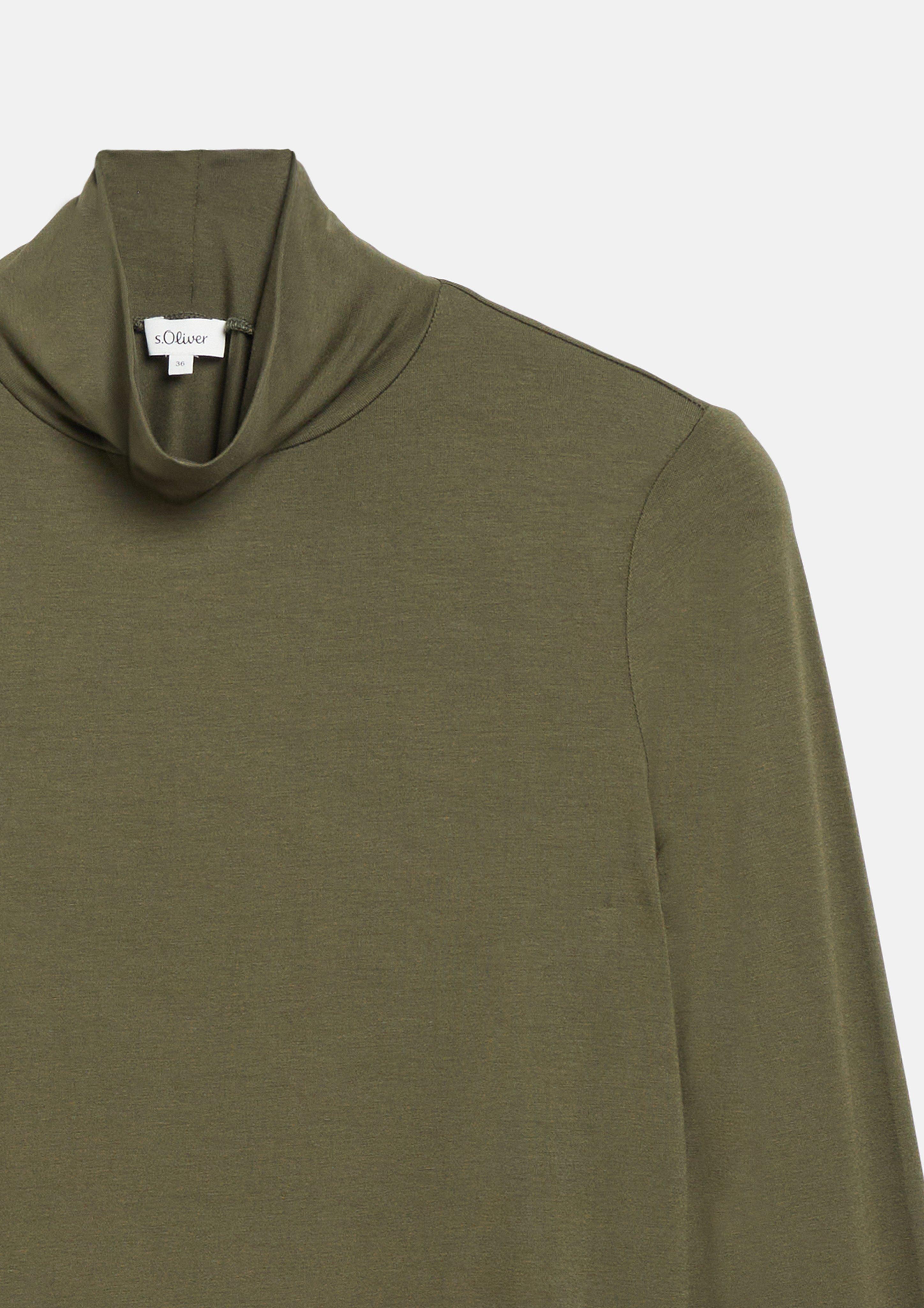 Damen Fließendes T-Shirt mit Stehkragen in olive von s.Oliver