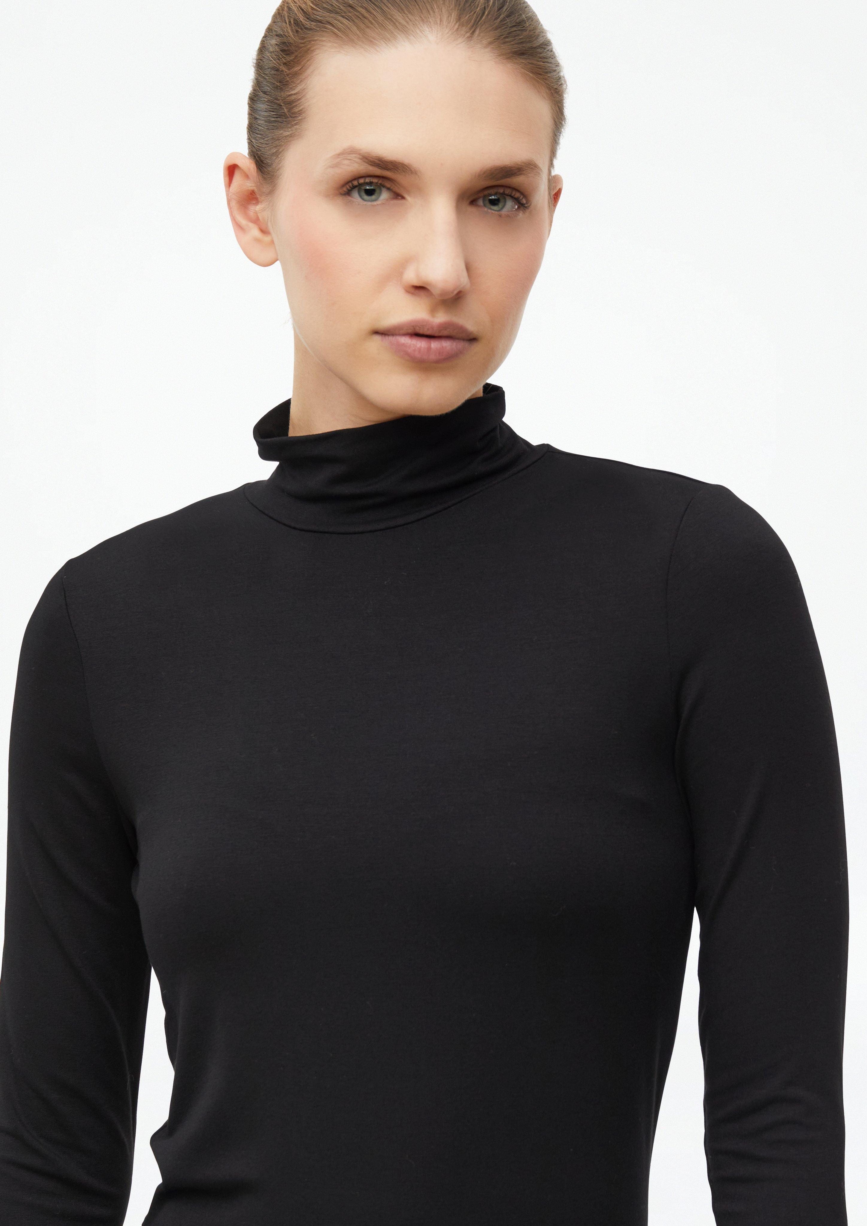 Women Flowy T-shirt with a stand-up collar in black by s.Oliver