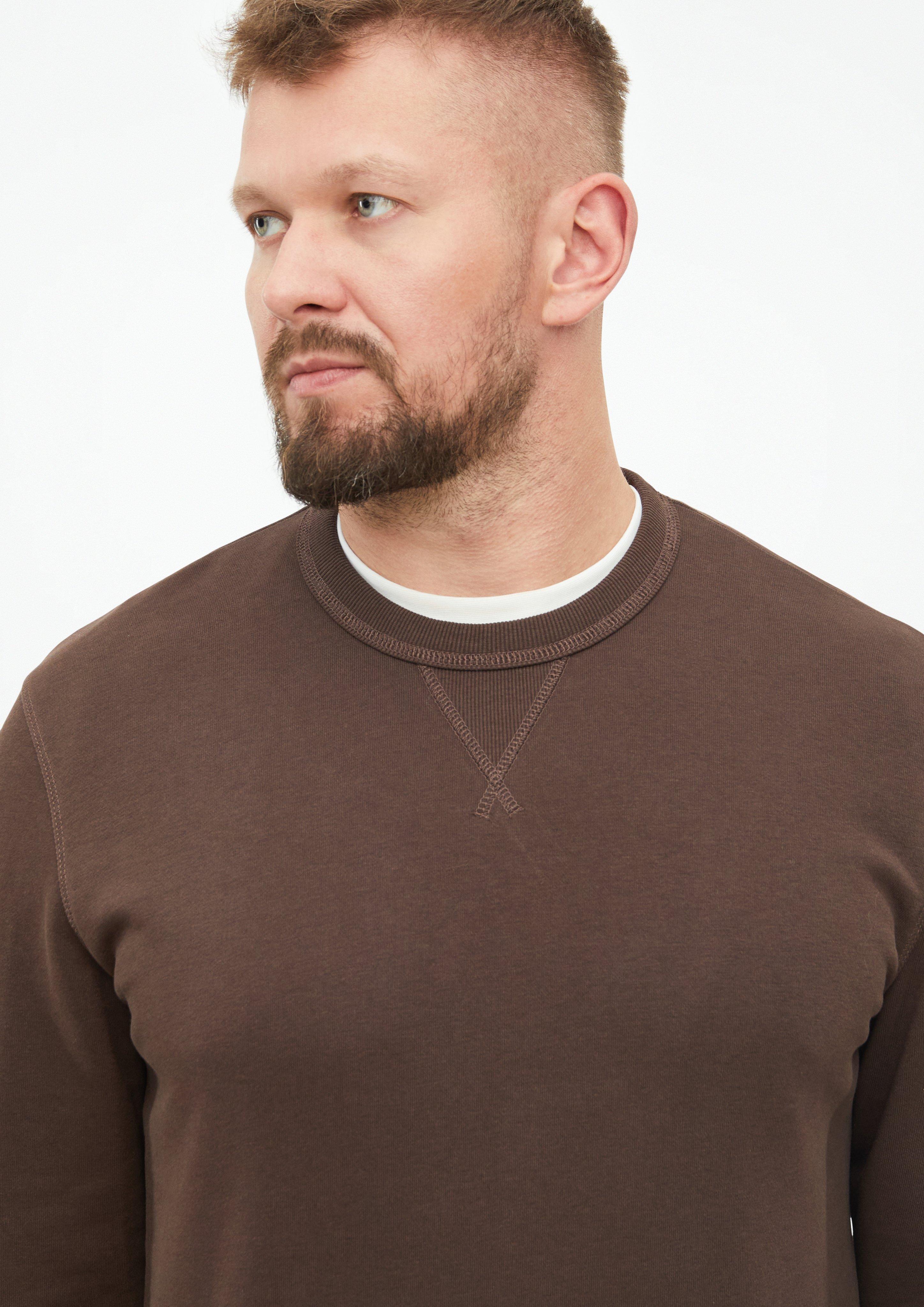 Heren Sweatshirt met driehoekig inzetstuk en geribde boorden in bruin van s.Oliver Men Tall Sizes