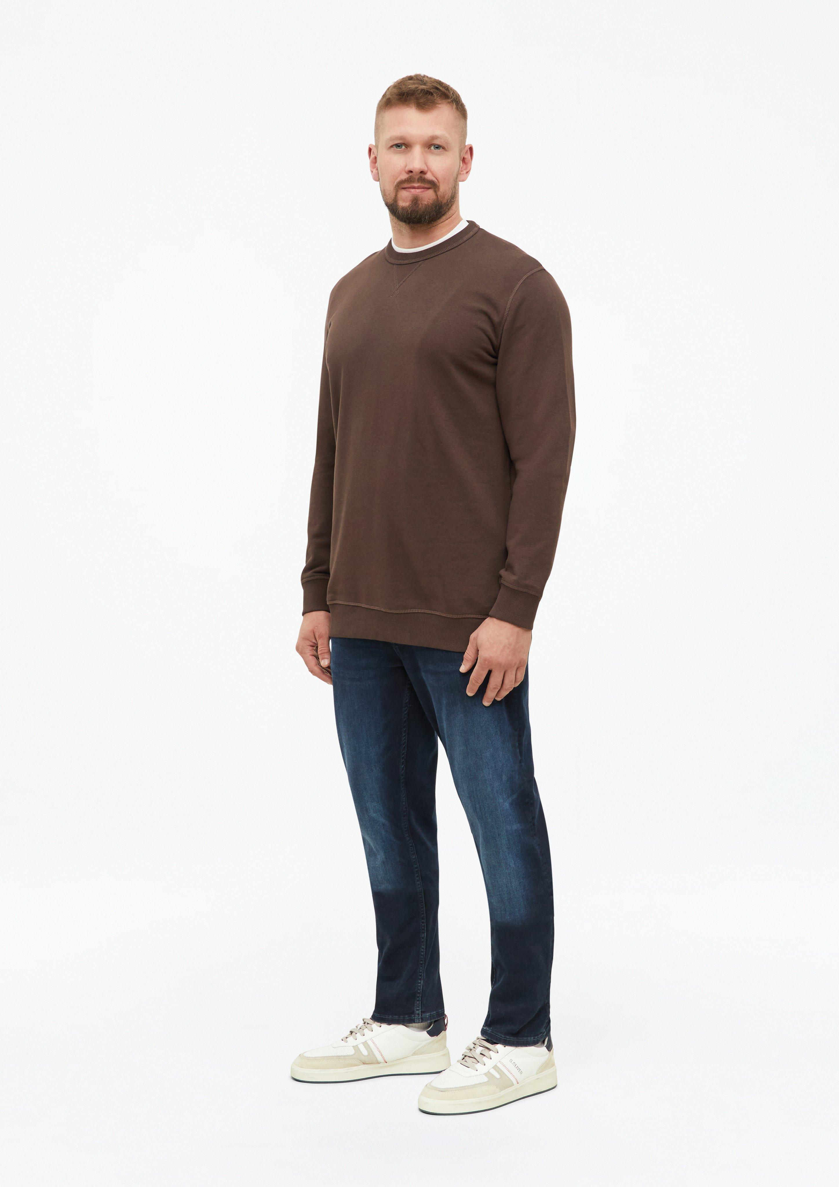 Heren Sweatshirt met driehoekig inzetstuk en geribde boorden in bruin van s.Oliver Men Tall Sizes