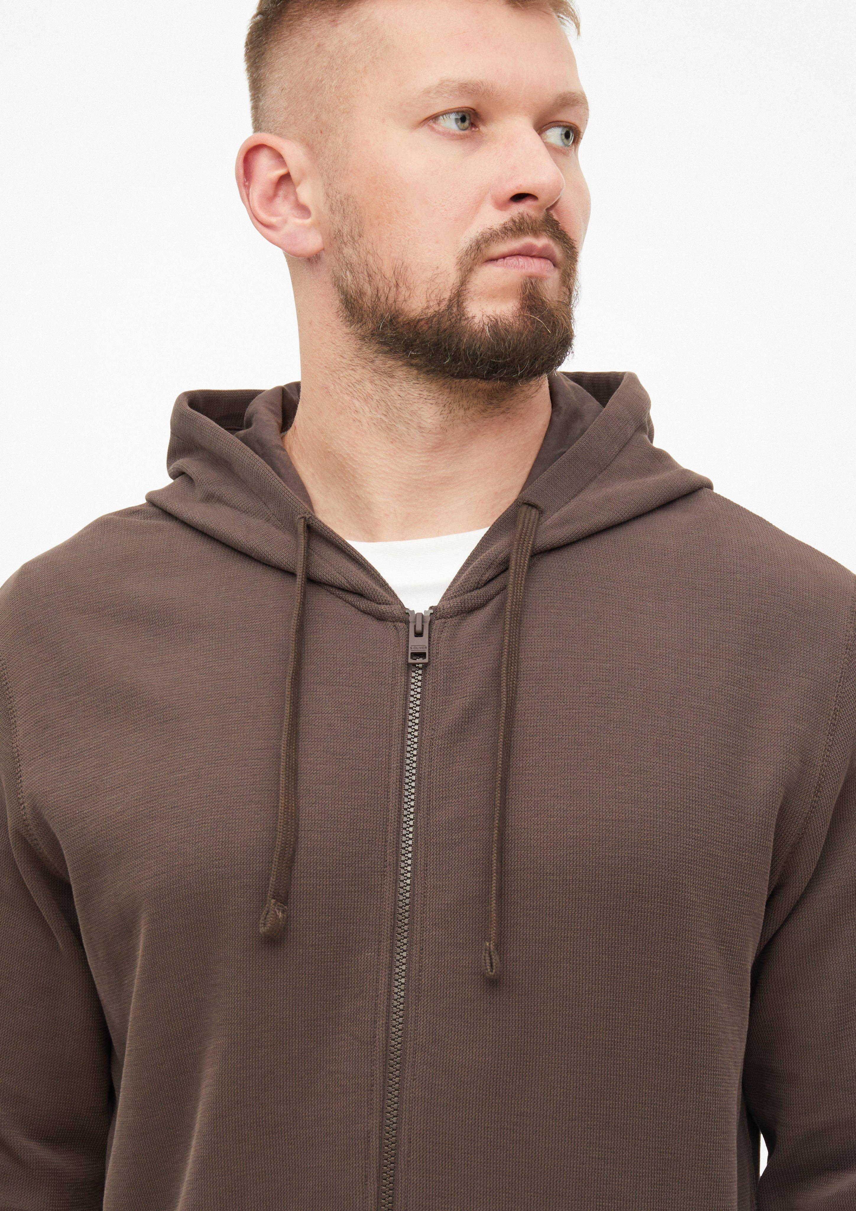 Heren Sweatjack met capuchon van wafelpiqué in bruin van s.Oliver Men Tall Sizes
