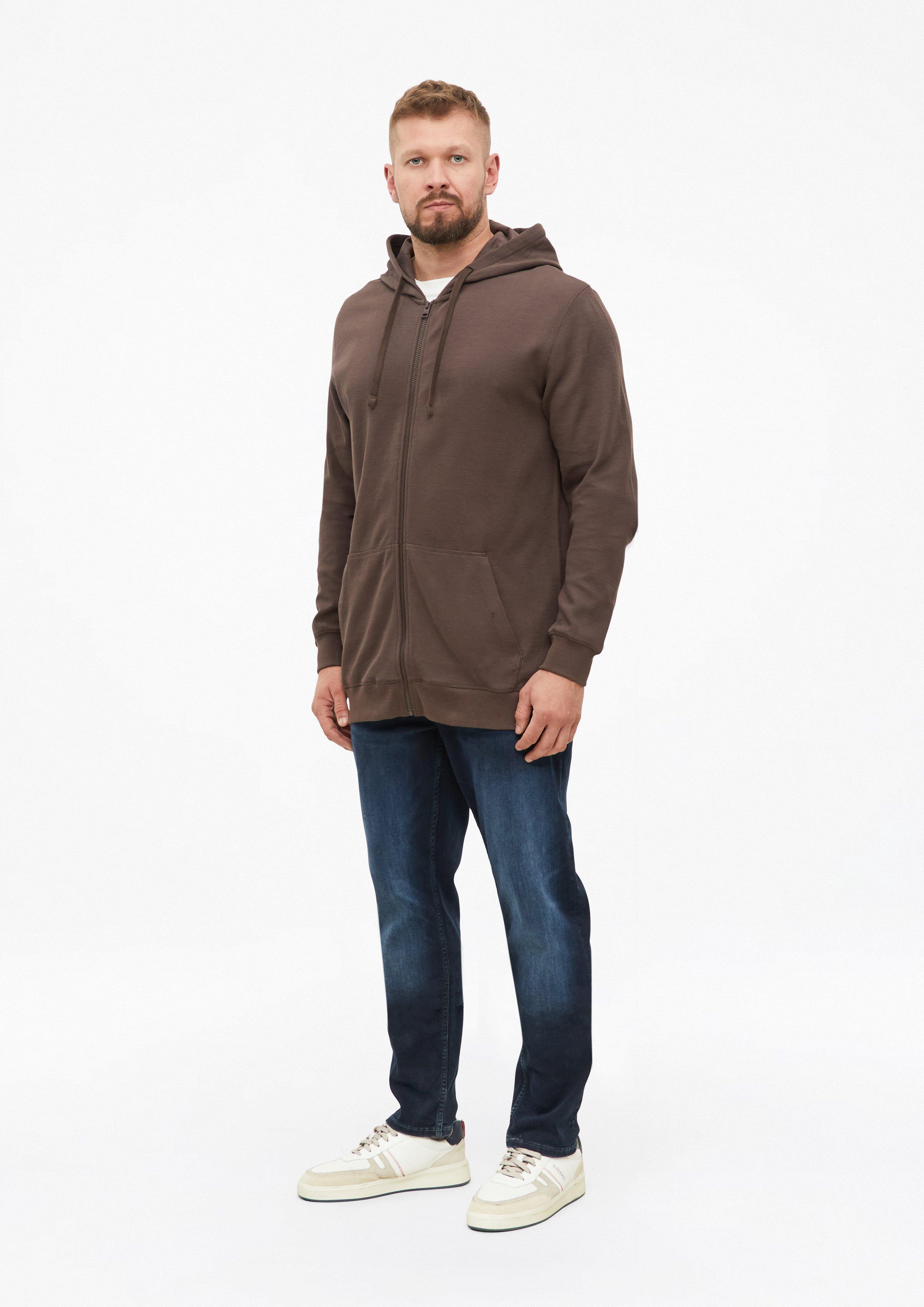 Heren Sweatjack met capuchon van wafelpiqué in bruin van s.Oliver Men Tall Sizes