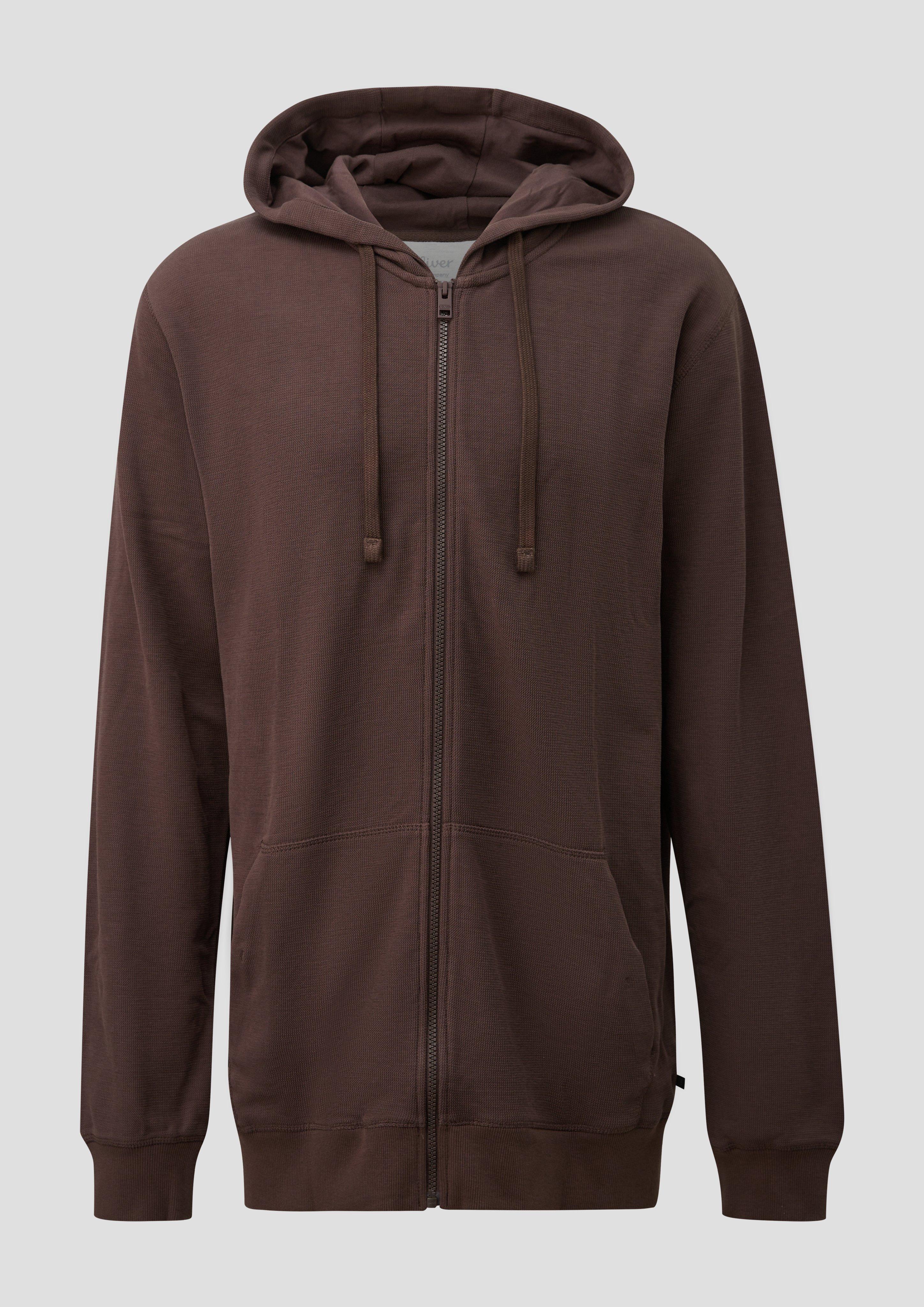 Tepláková bunda z vafľového piketu s kapucňou vo farbe tmavohnedá od s.Oliver Men Tall Sizes