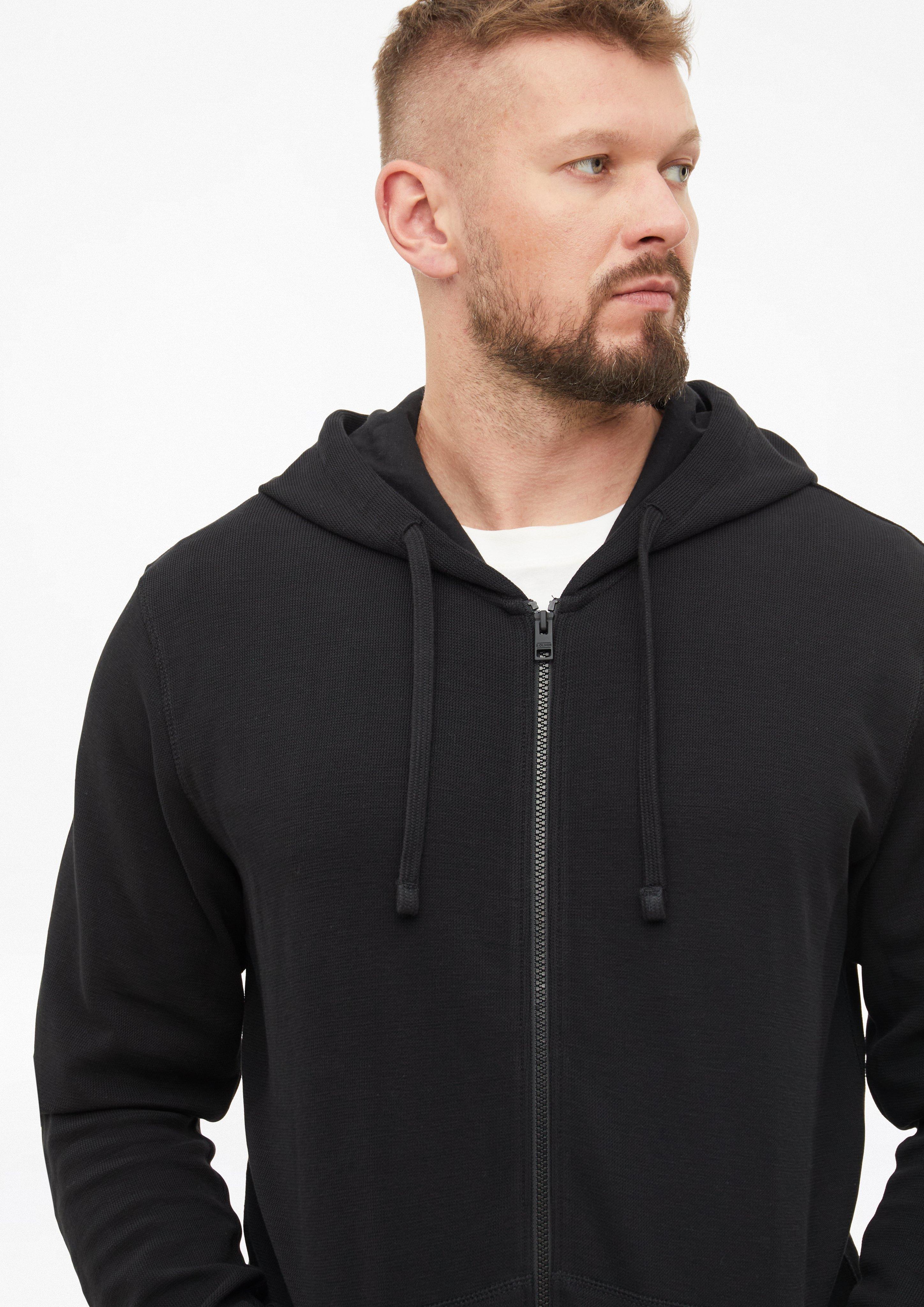 Herren Kapuzensweatjacke in Waffelpiqué in schwarz von s.Oliver Men Tall Sizes