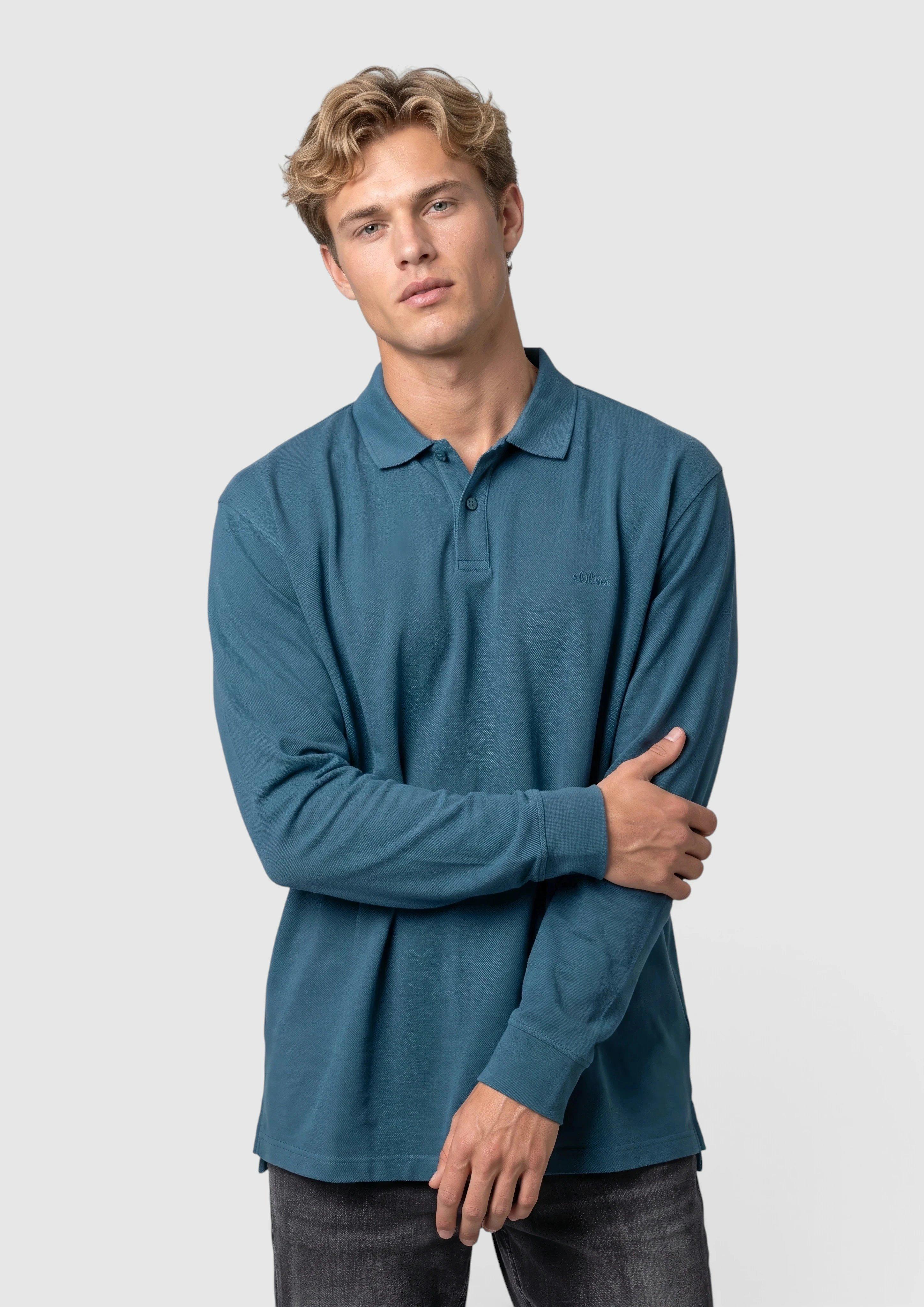 Polokošeľa s dlhými rukávmi z bavlneného piketu vo farbe modrá od s.Oliver Men Tall Sizes