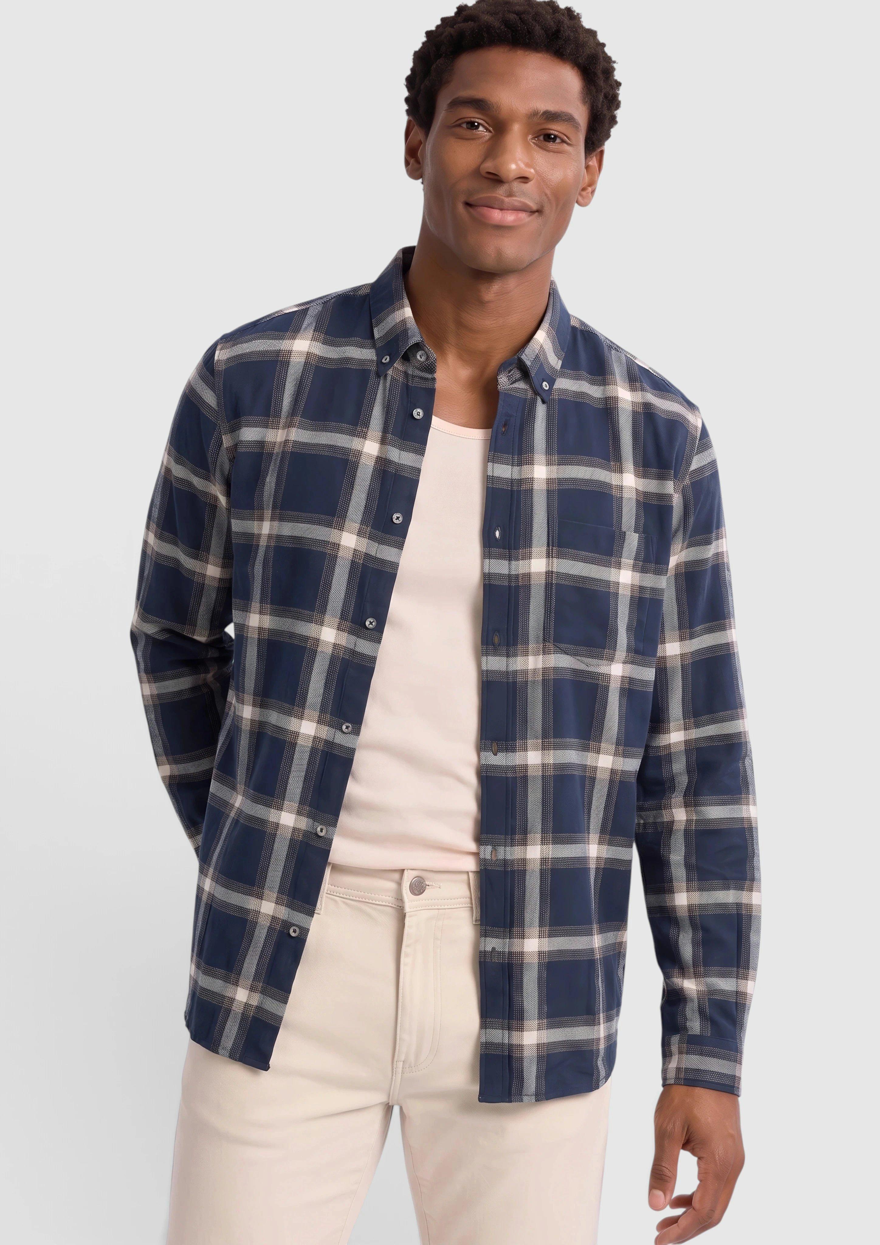 Regular Fit: Kariertes Flanellhemd mit Button-Down-Kragen in Farbe navy von s.Oliver Men Tall Sizes