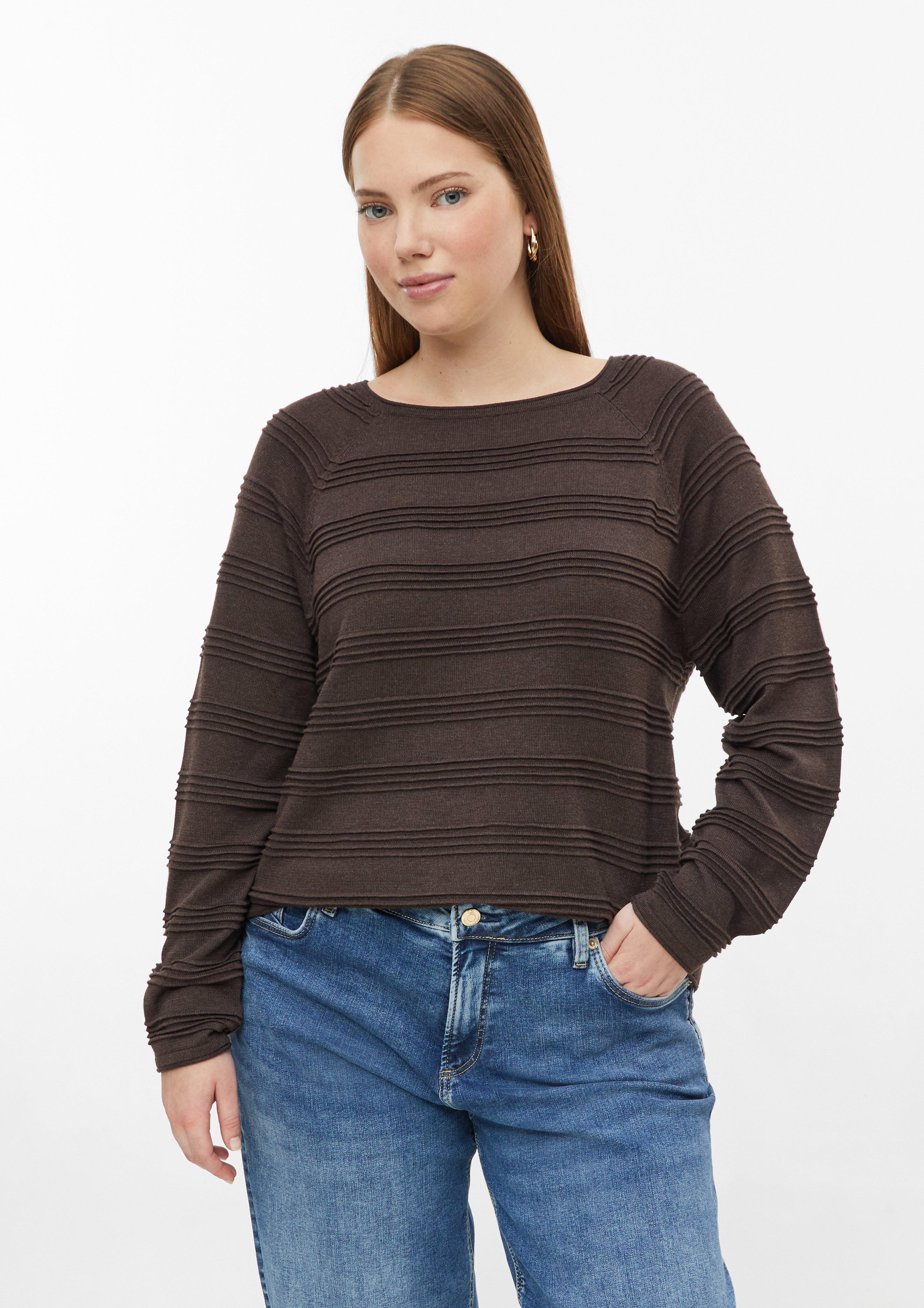 Pullover mit Strukturstreifen in Farbe dunkelbraun von QS CURVE