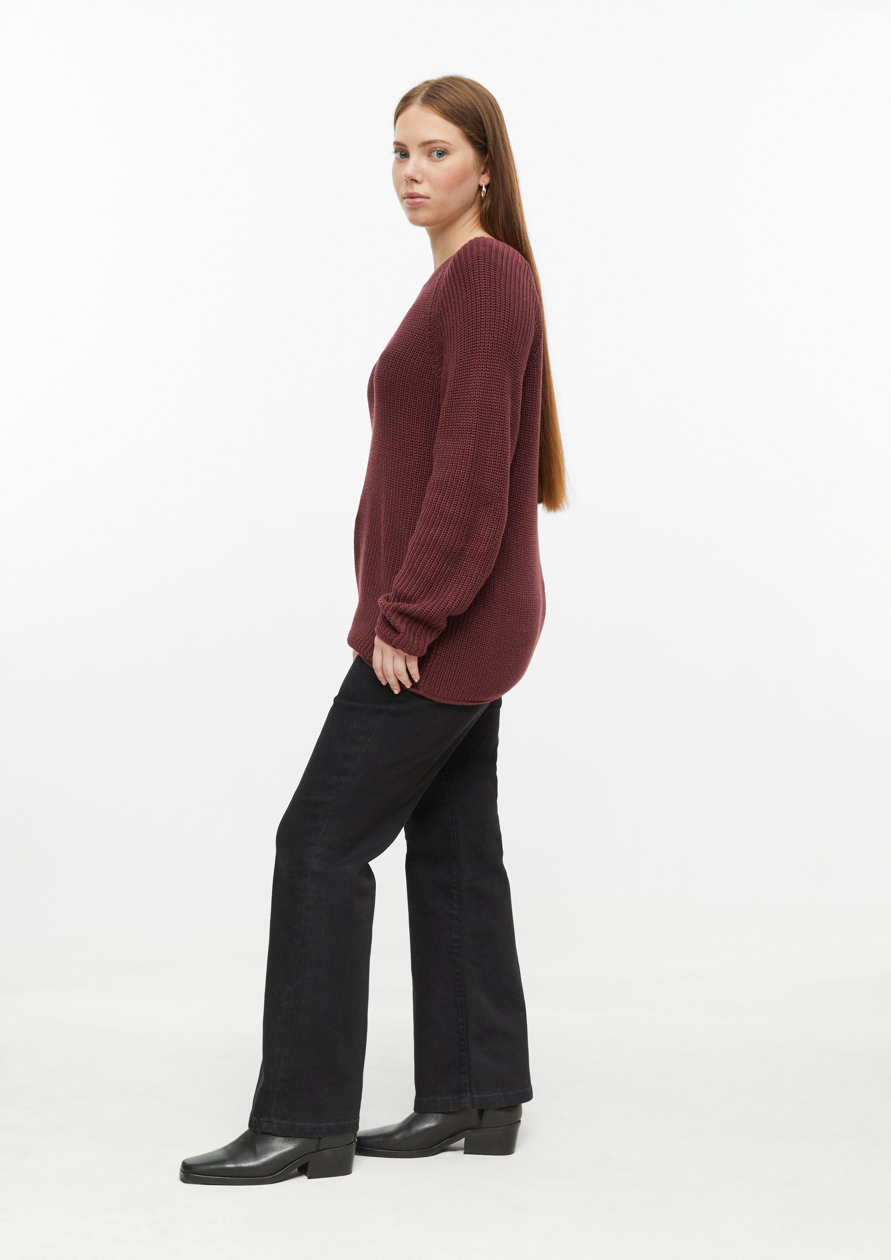 Women Sweater with a ribbed texture and rolled hems in red by QS CURVE