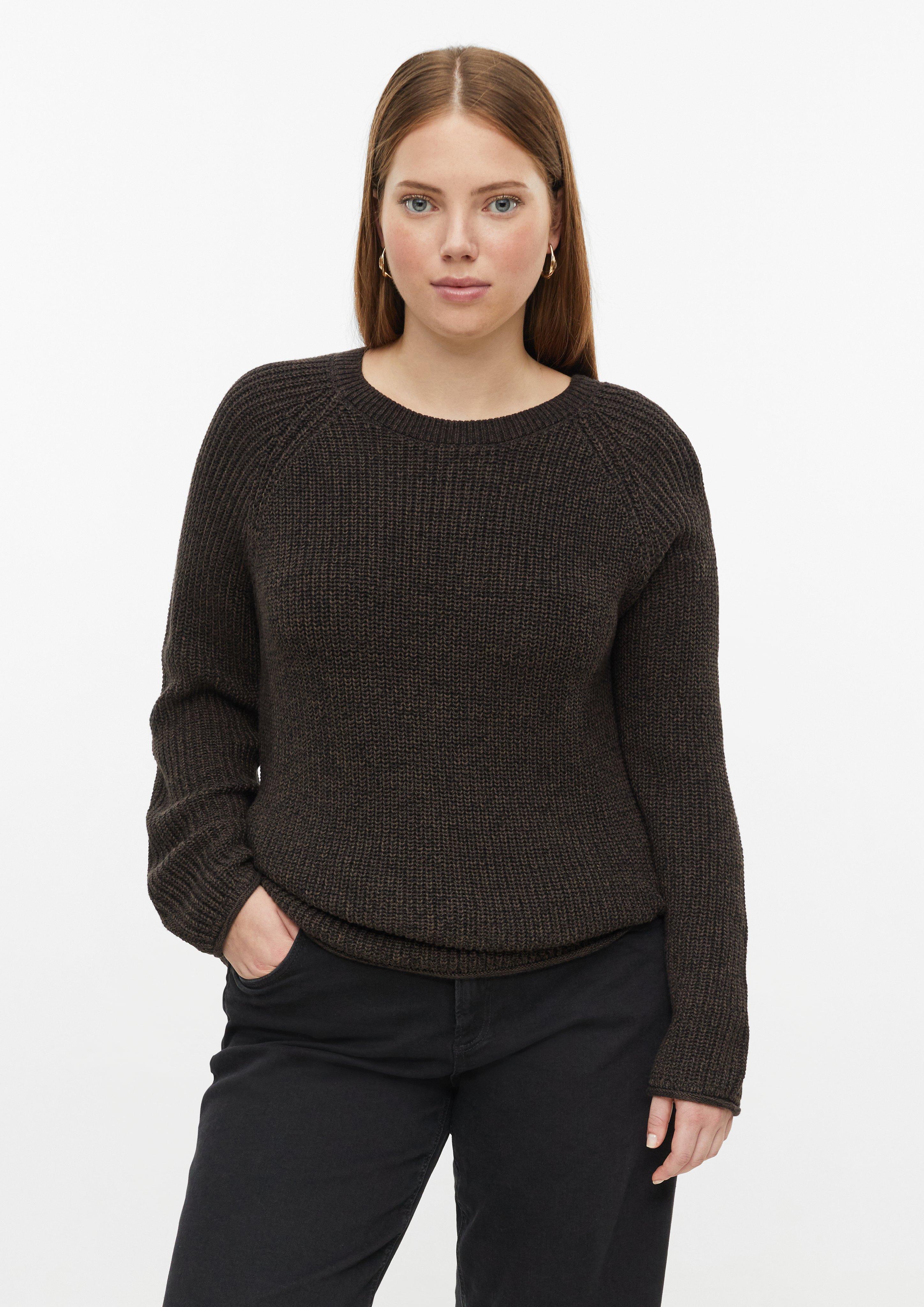 Pullover mit Rippstruktur und Rollkanten in Farbe dunkelbraun von QS CURVE