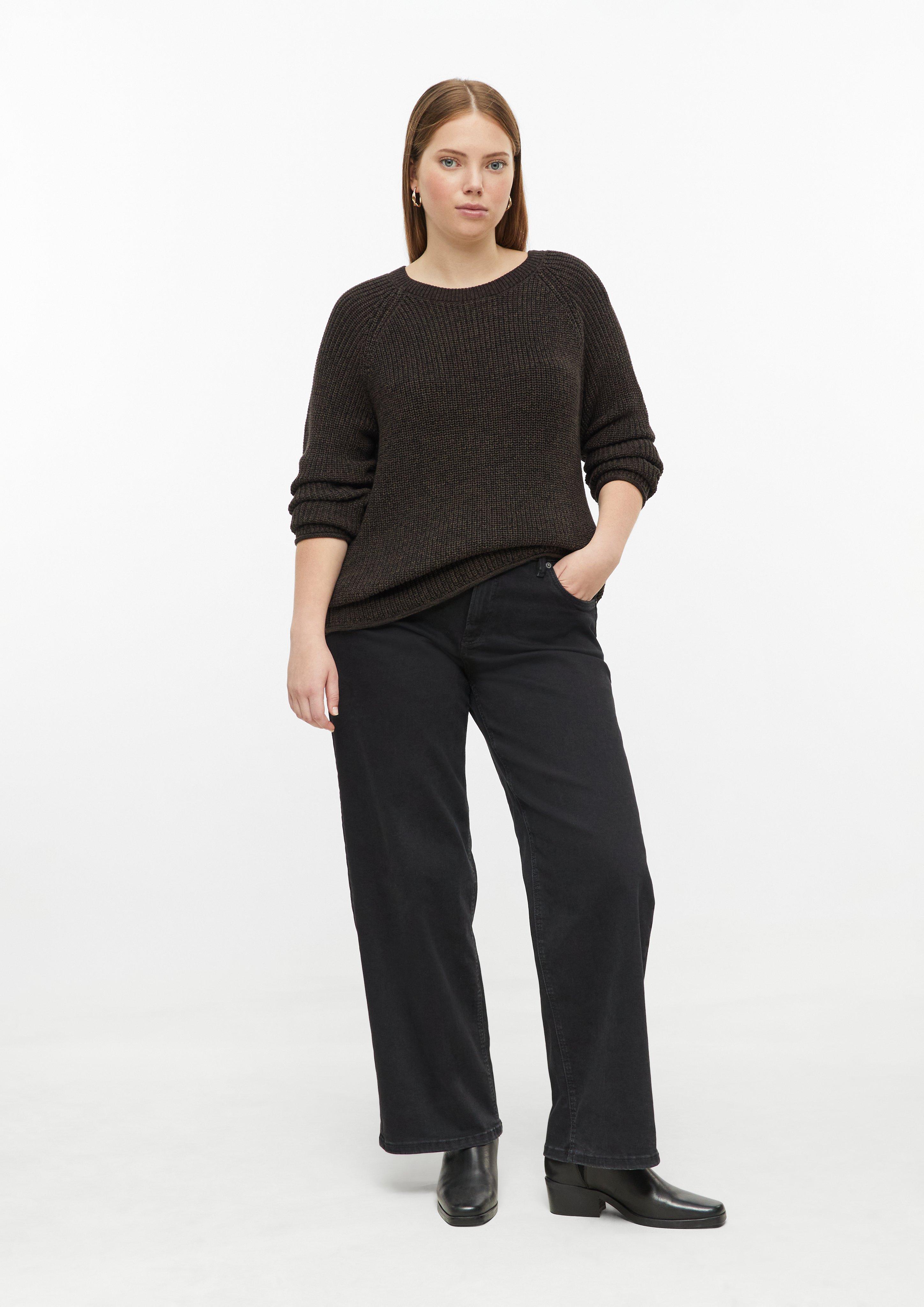 Women Sweater with a ribbed texture and rolled hems in brown by QS CURVE