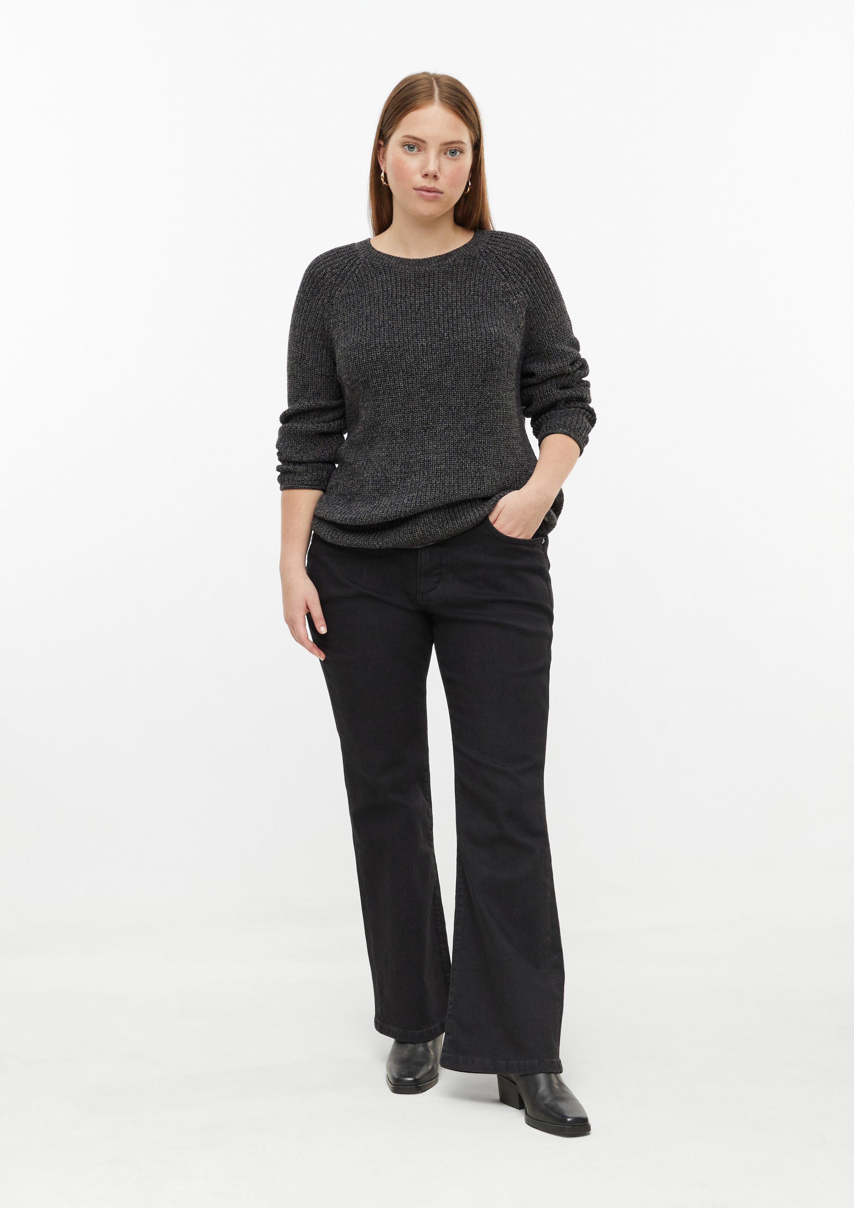 Women Sweater with a ribbed texture and rolled hems in grey by QS CURVE