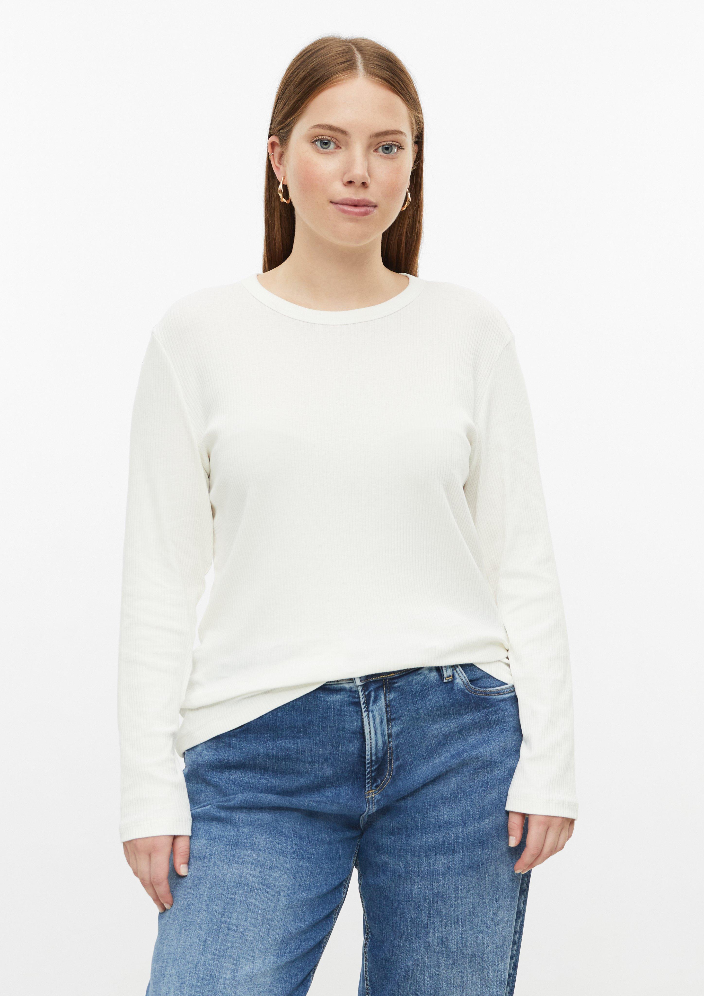 Geribbeld shirt met lange mouwen in crème van QS CURVE