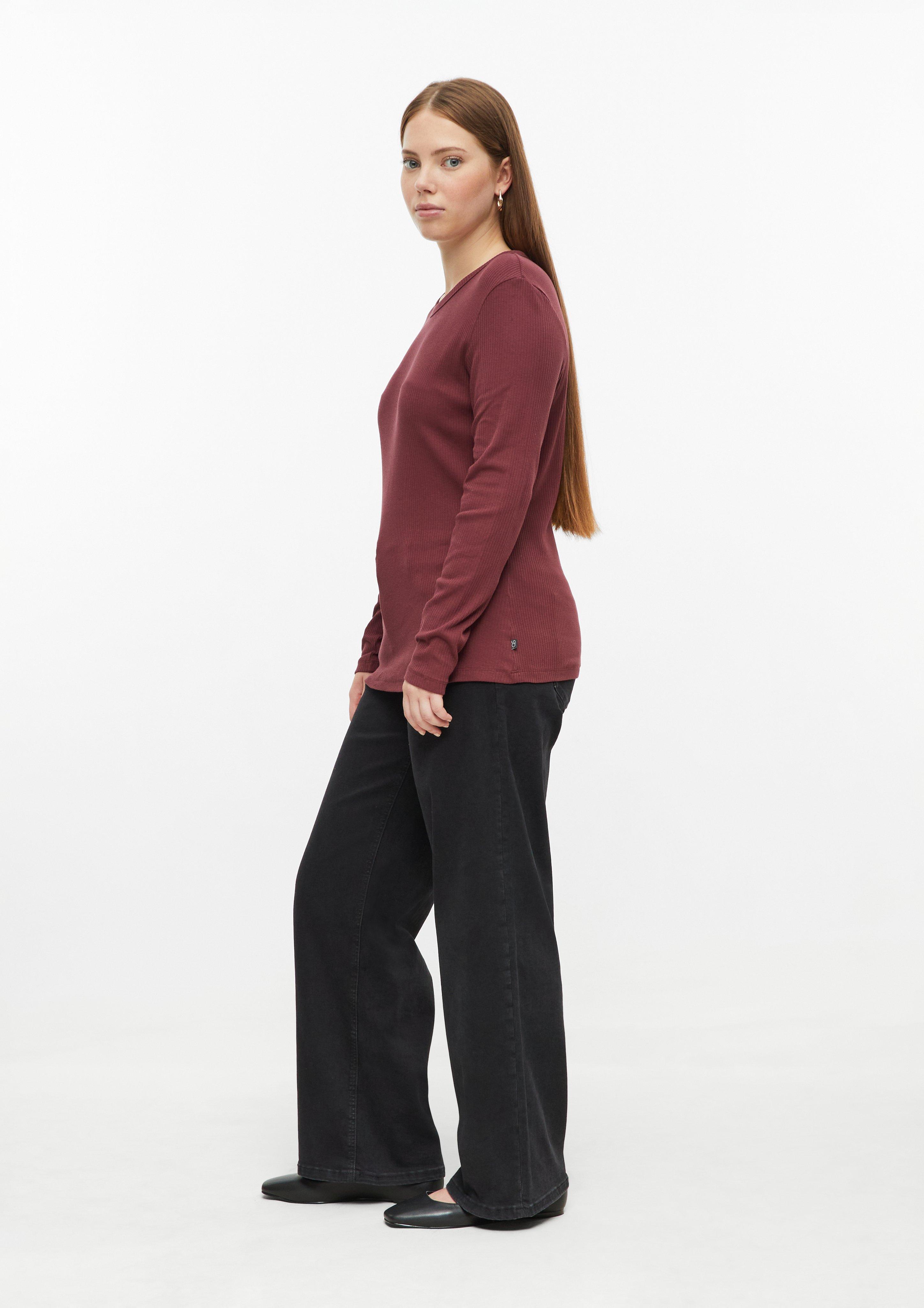 Femmes T-shirt long à côtes en rouge de QS CURVE