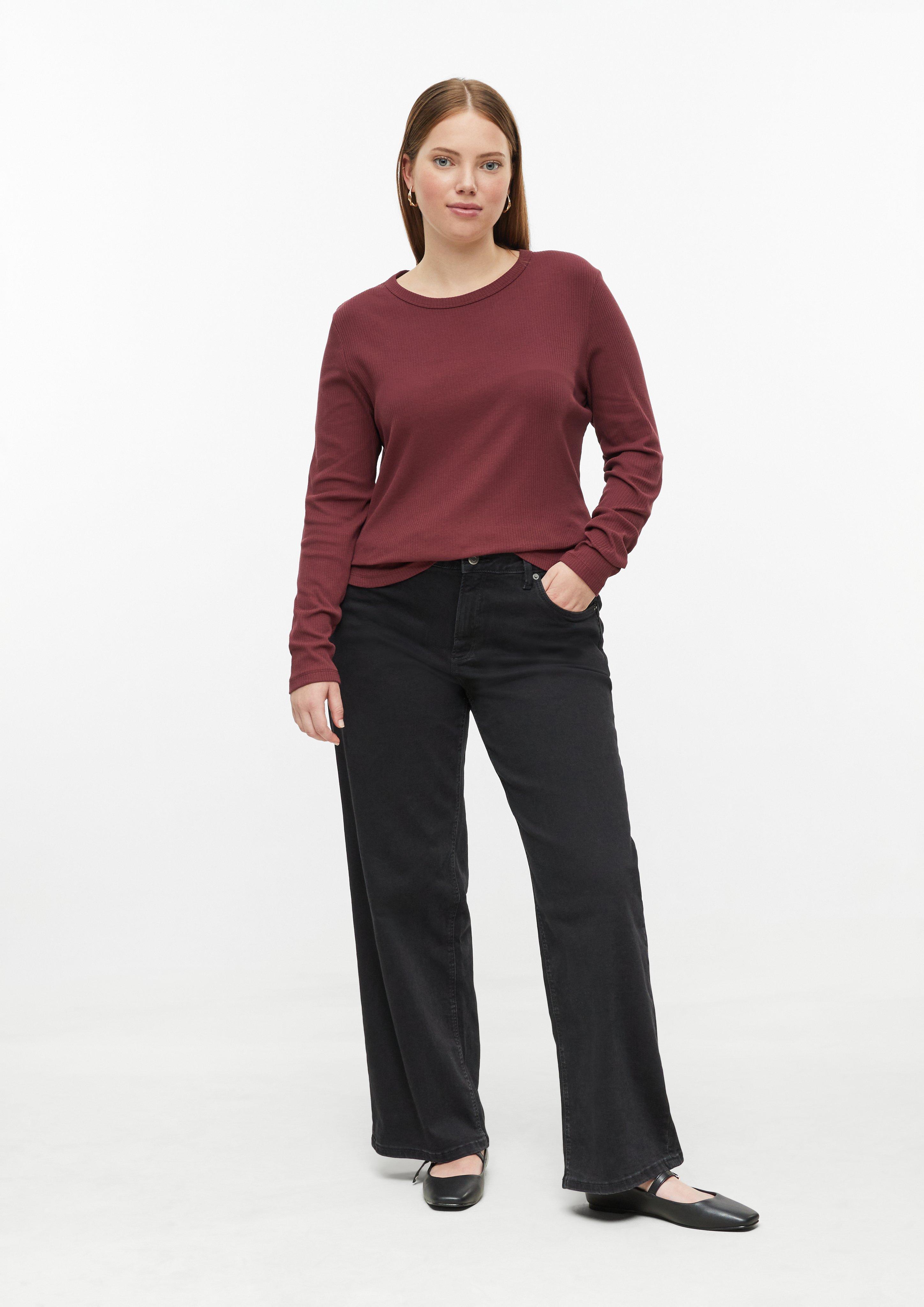 Femmes T-shirt long à côtes en rouge de QS CURVE