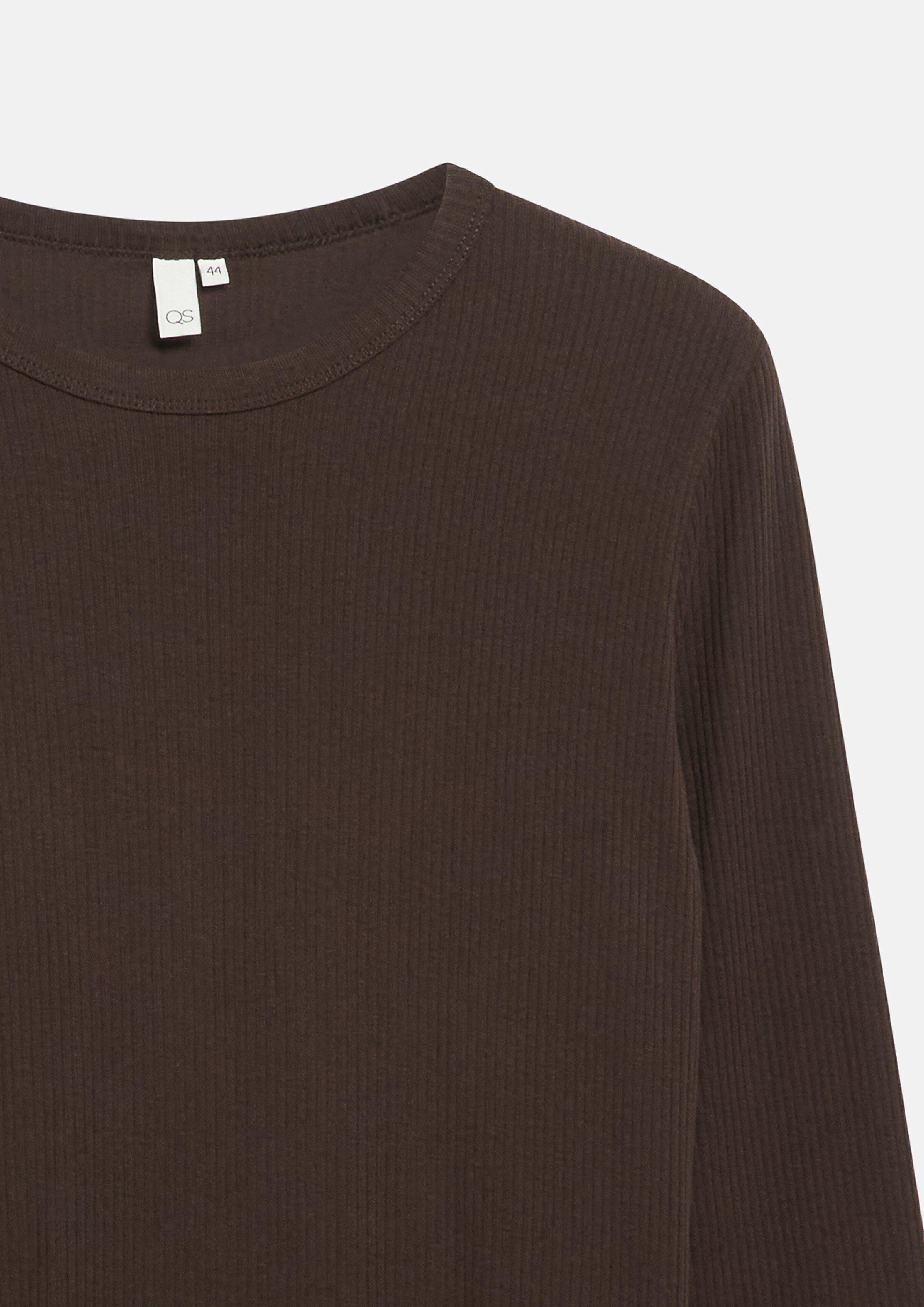 Femmes T-shirt à manches longues côtelé en brun de QS CURVE