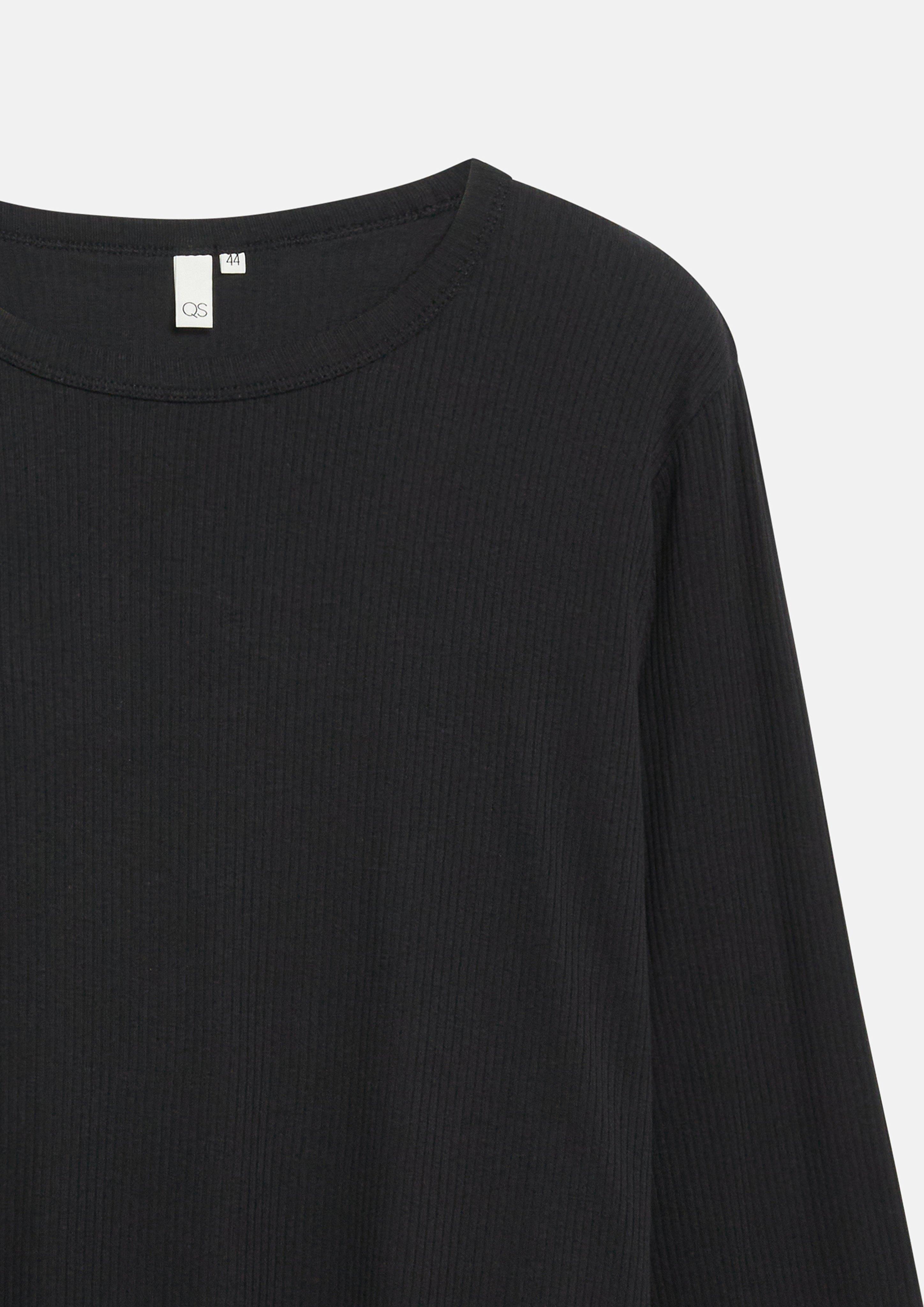Femmes T-shirt à manches longues côtelé en noir de QS CURVE