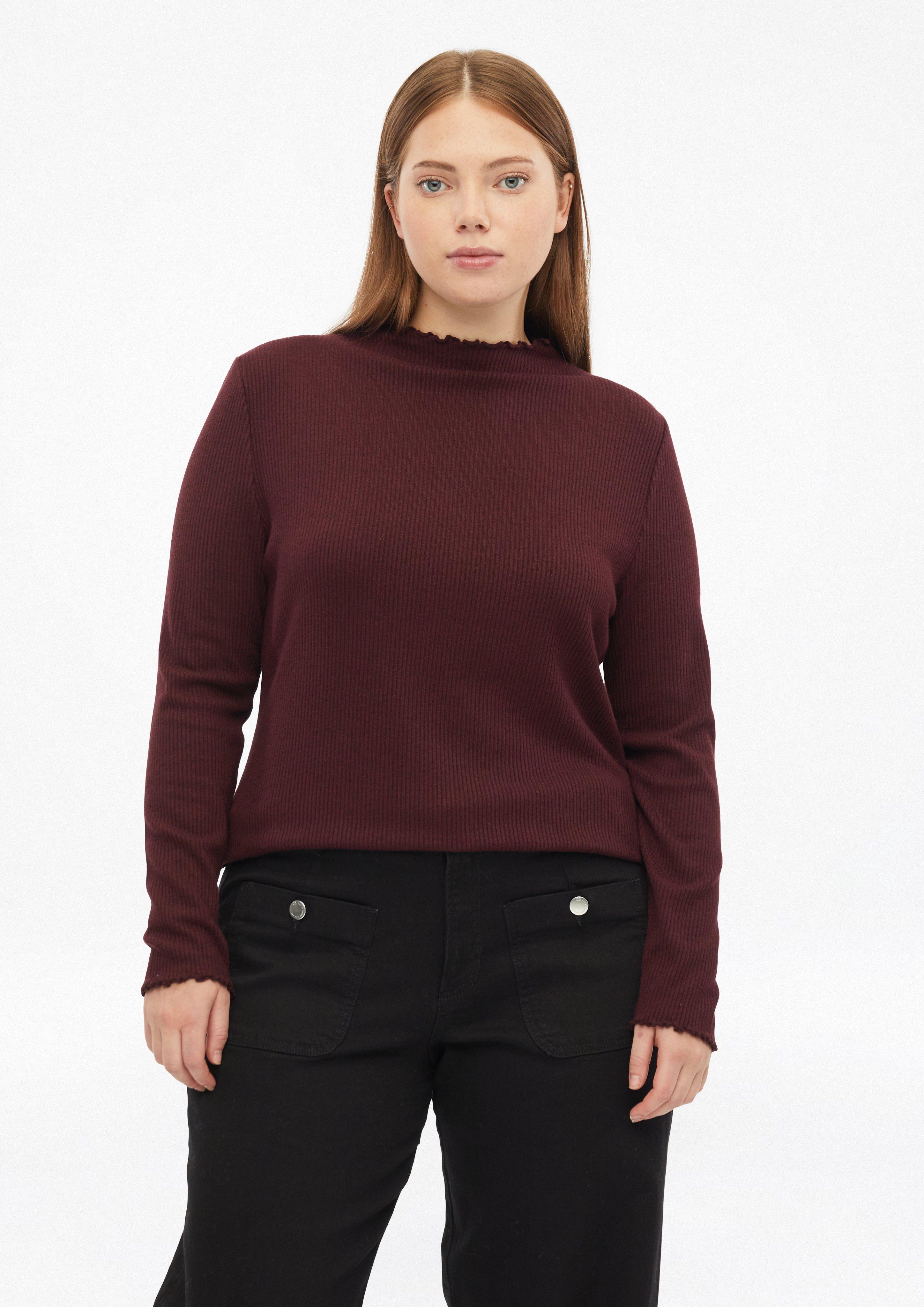 T-shirt à manches longues côtelé, effet mélangé en bordeaux de QS CURVE