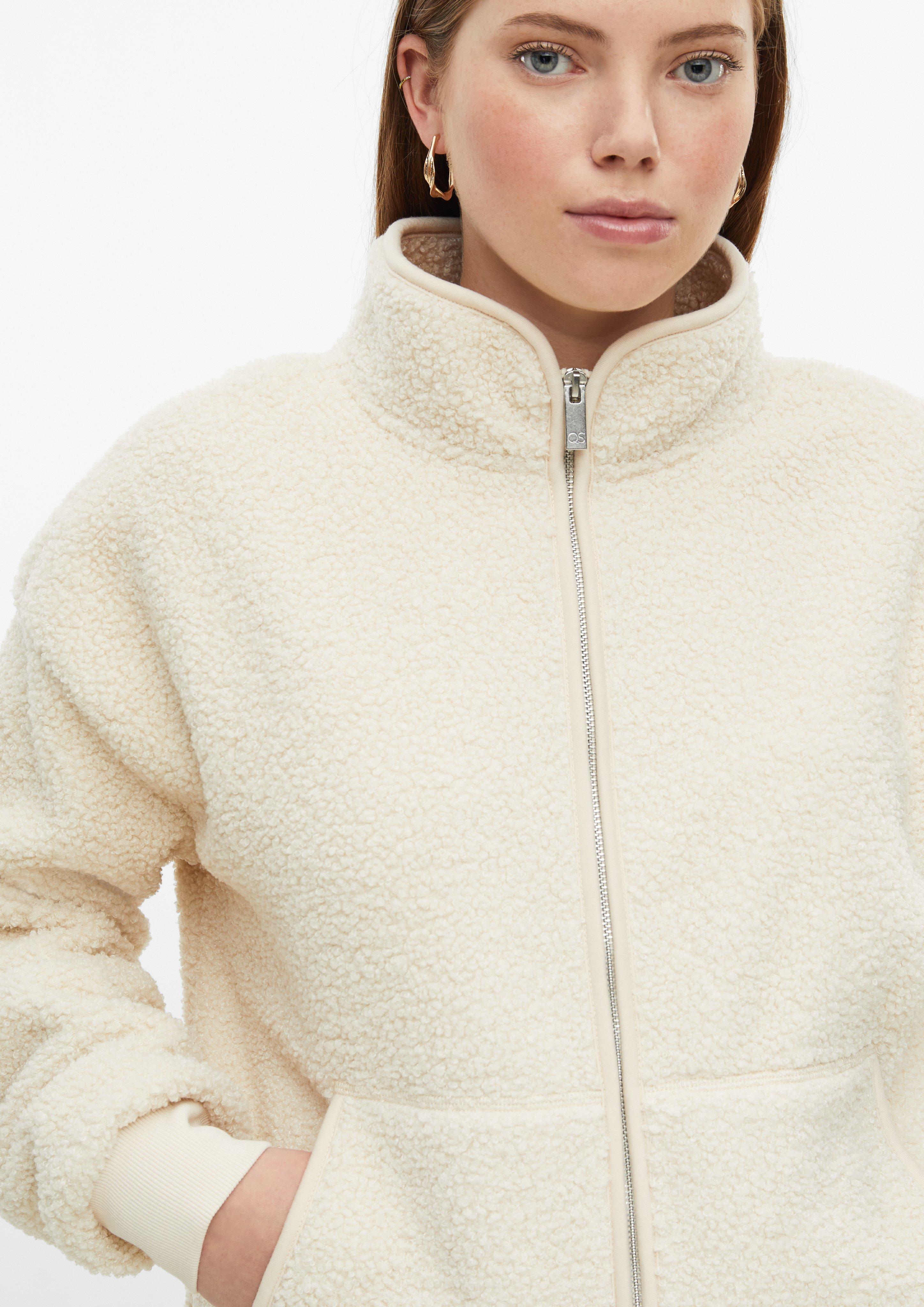 Damen Teddyjacke mit Stehkragen in beige von QS CURVE