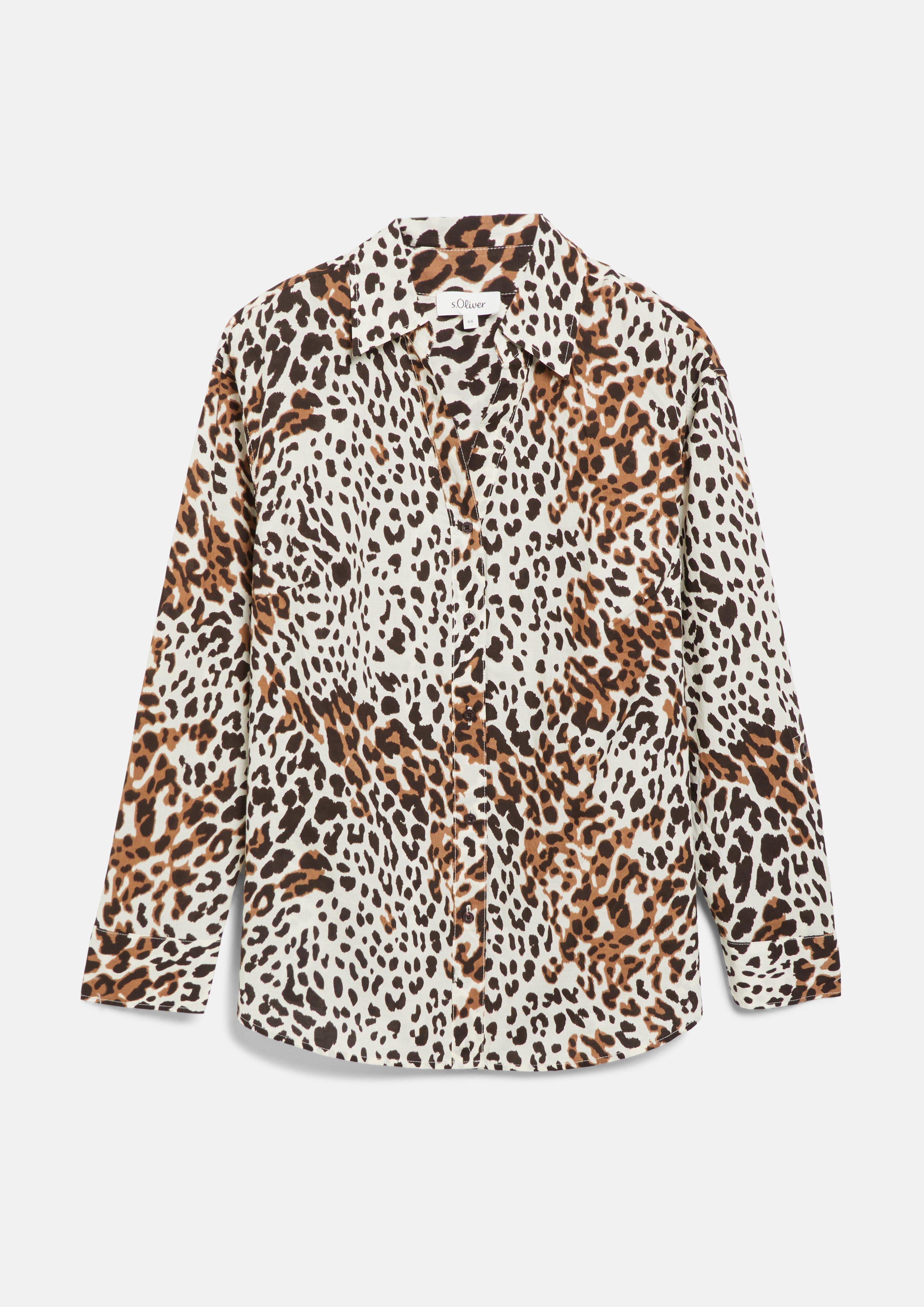 Blouse met patroon en omgeslagen mouwen in crème van s.Oliver CURVE