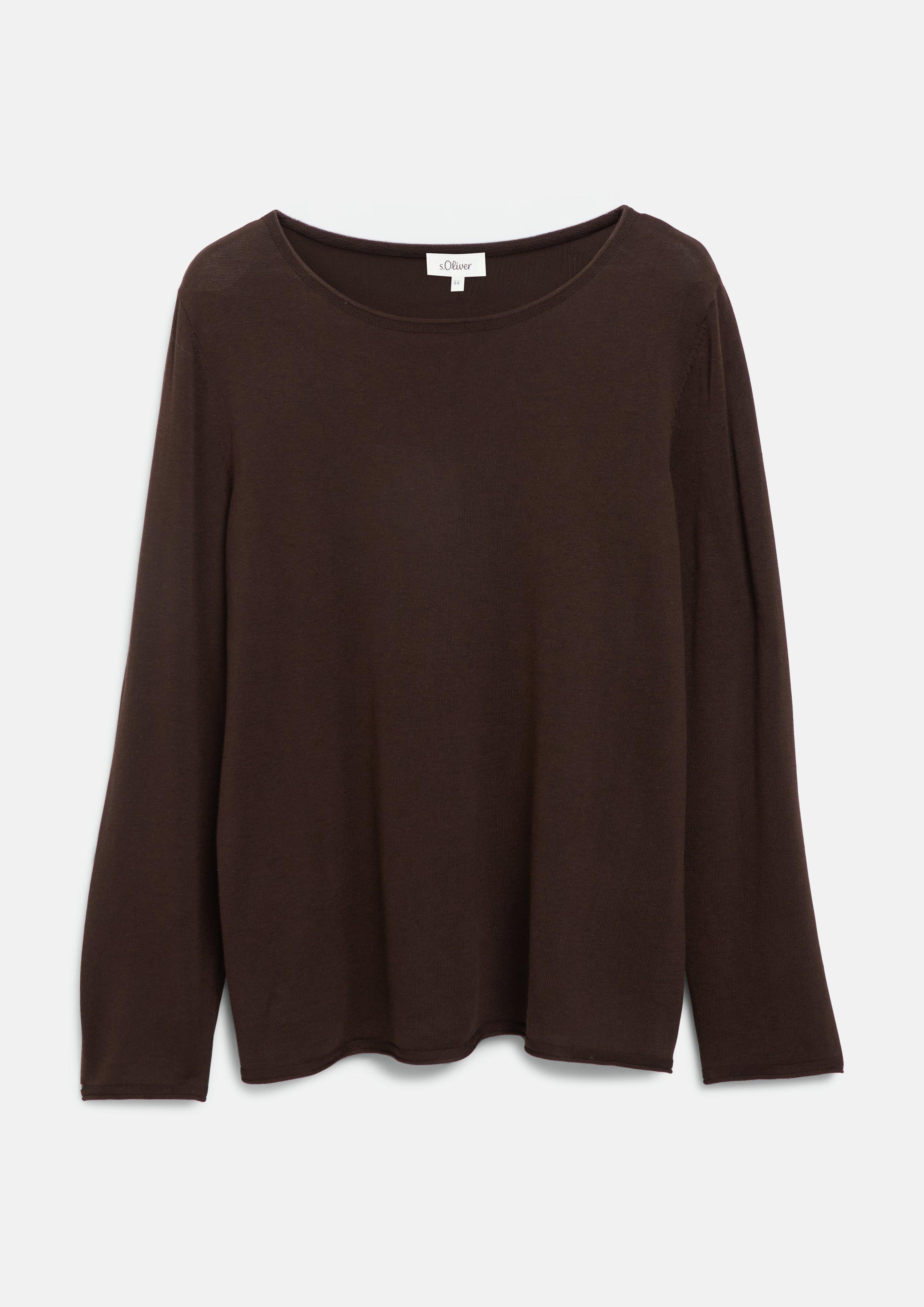 Pull en maille fine avec bords roulés en marron foncé de s.Oliver CURVE