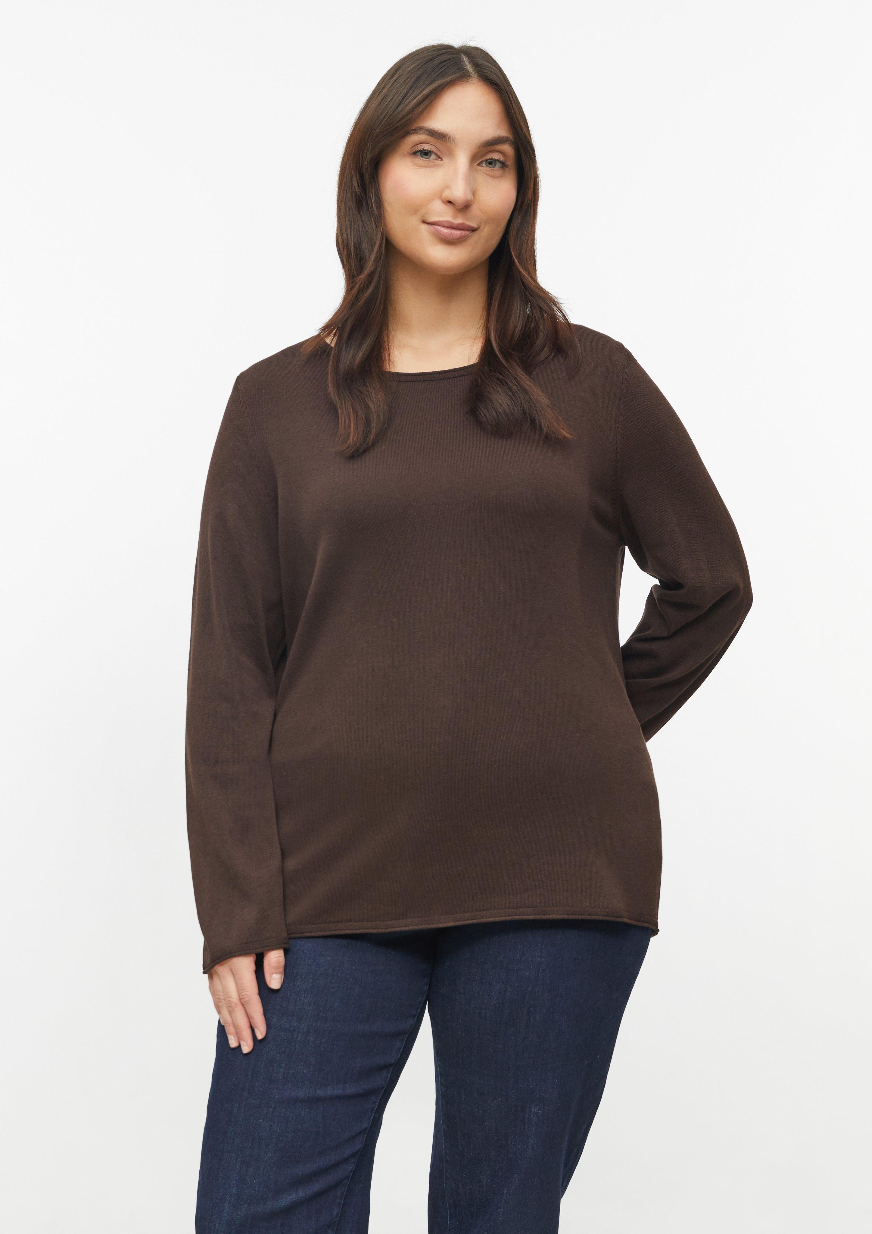 Sweter z cienkiej dzianiny ze zwijaną krawędzią w kolorze ciemnobrązowy od s.Oliver CURVE