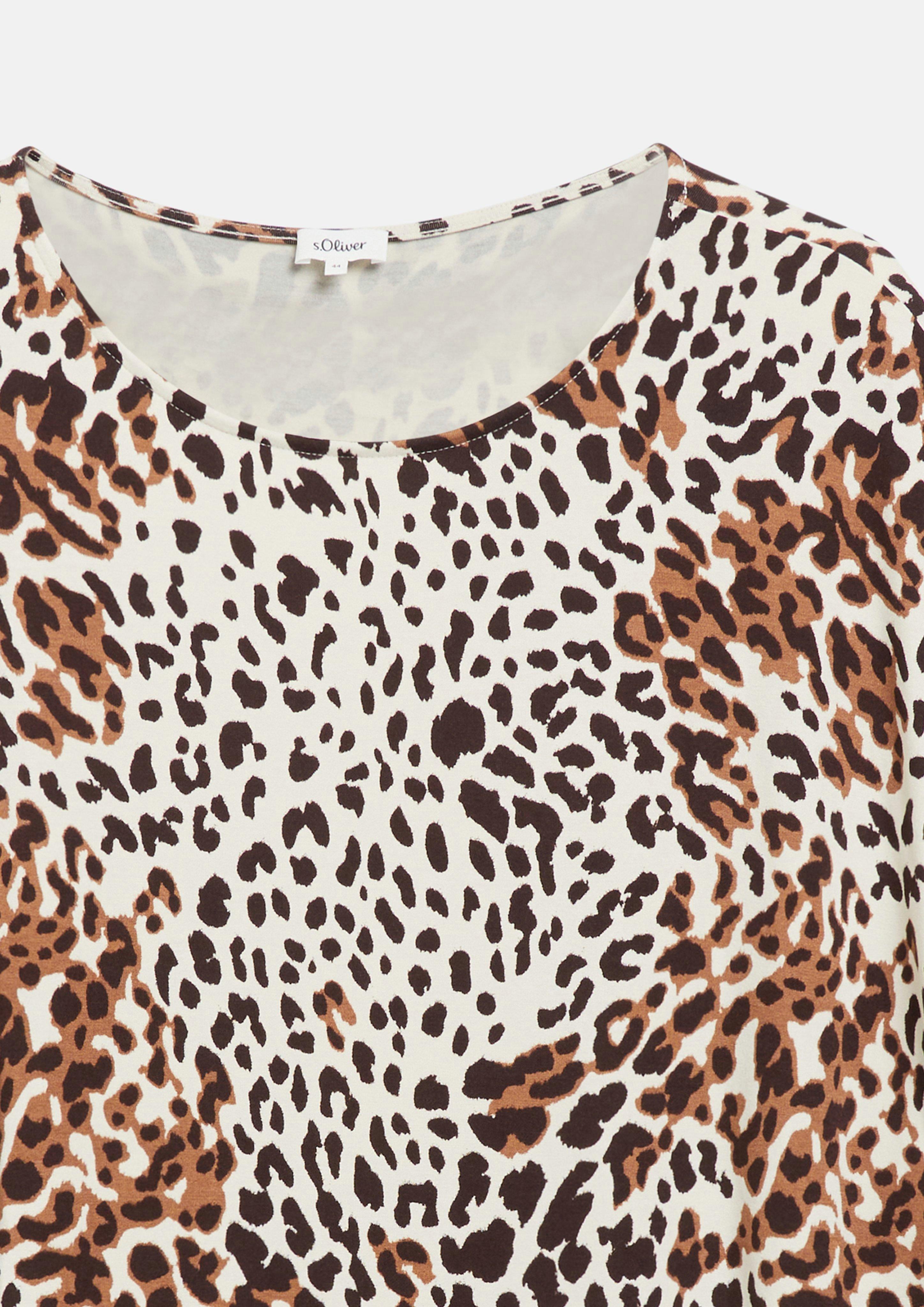 Damen Fließendes T-Shirt mit Leo-Print in beige von s.Oliver CURVE