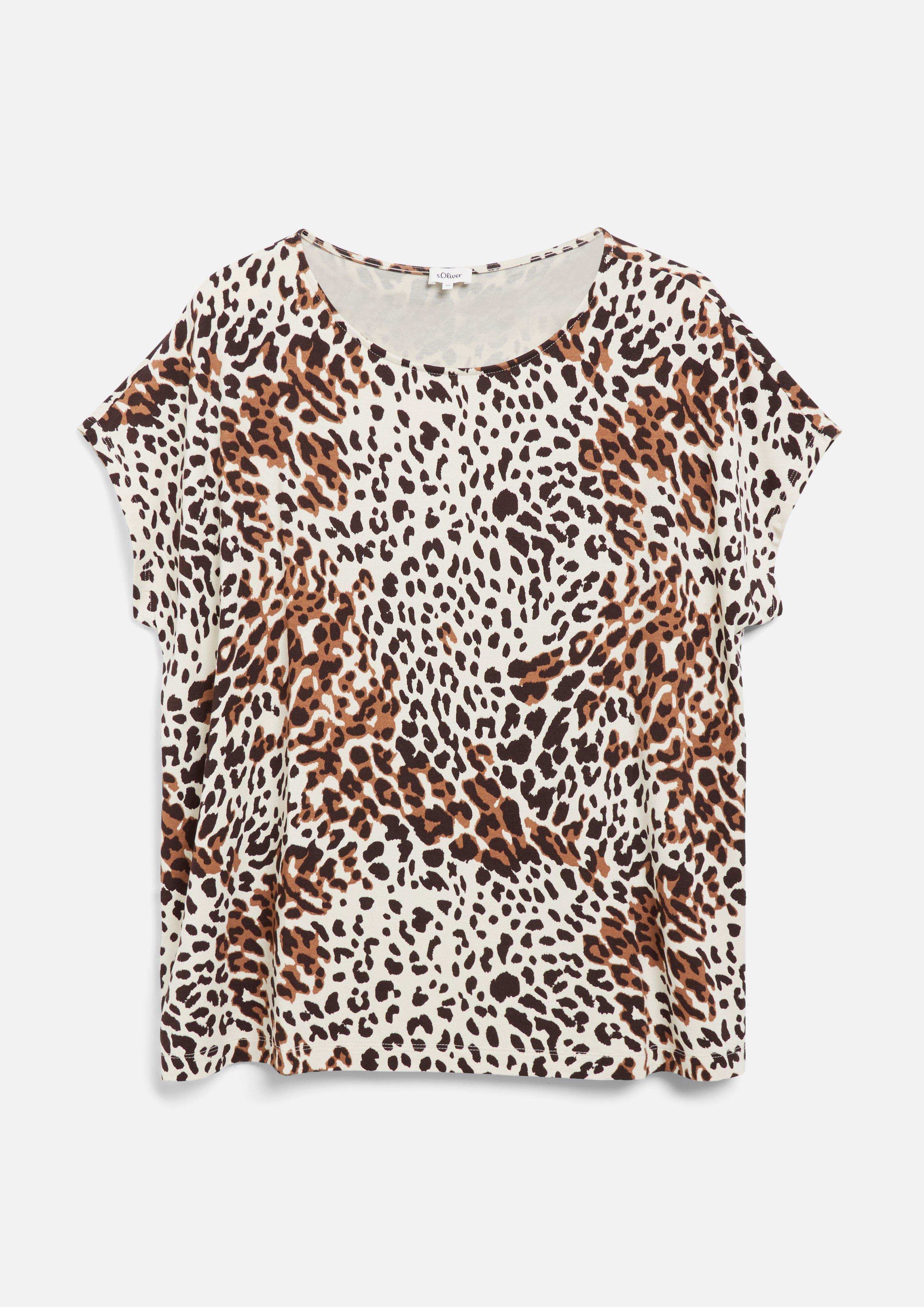 Damen Fließendes T-Shirt mit Leo-Print in beige von s.Oliver CURVE