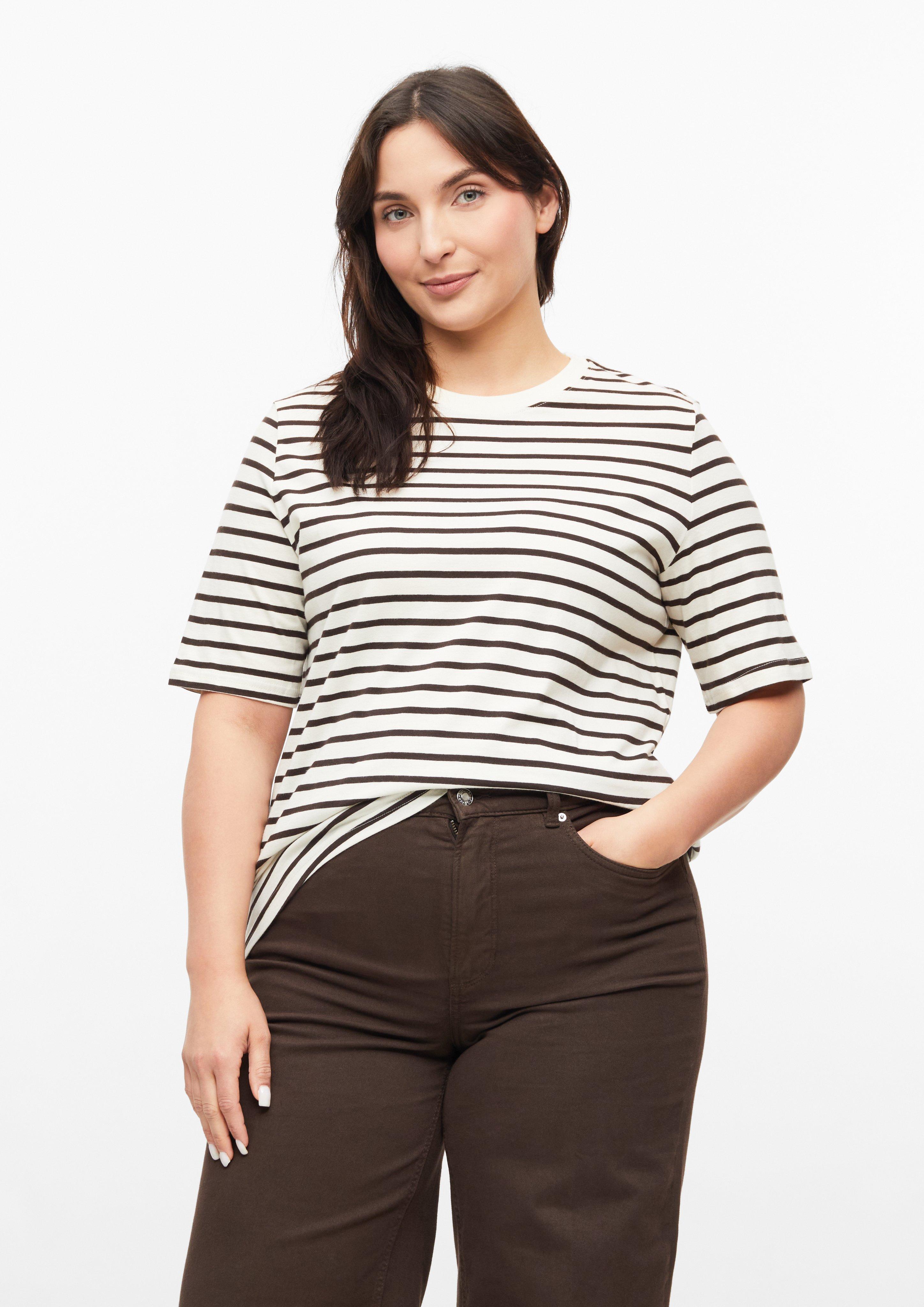 Damen Gestreiftes T-Shirt mit Rundhalsausschnitt in dunkelbraun von s.Oliver CURVE
