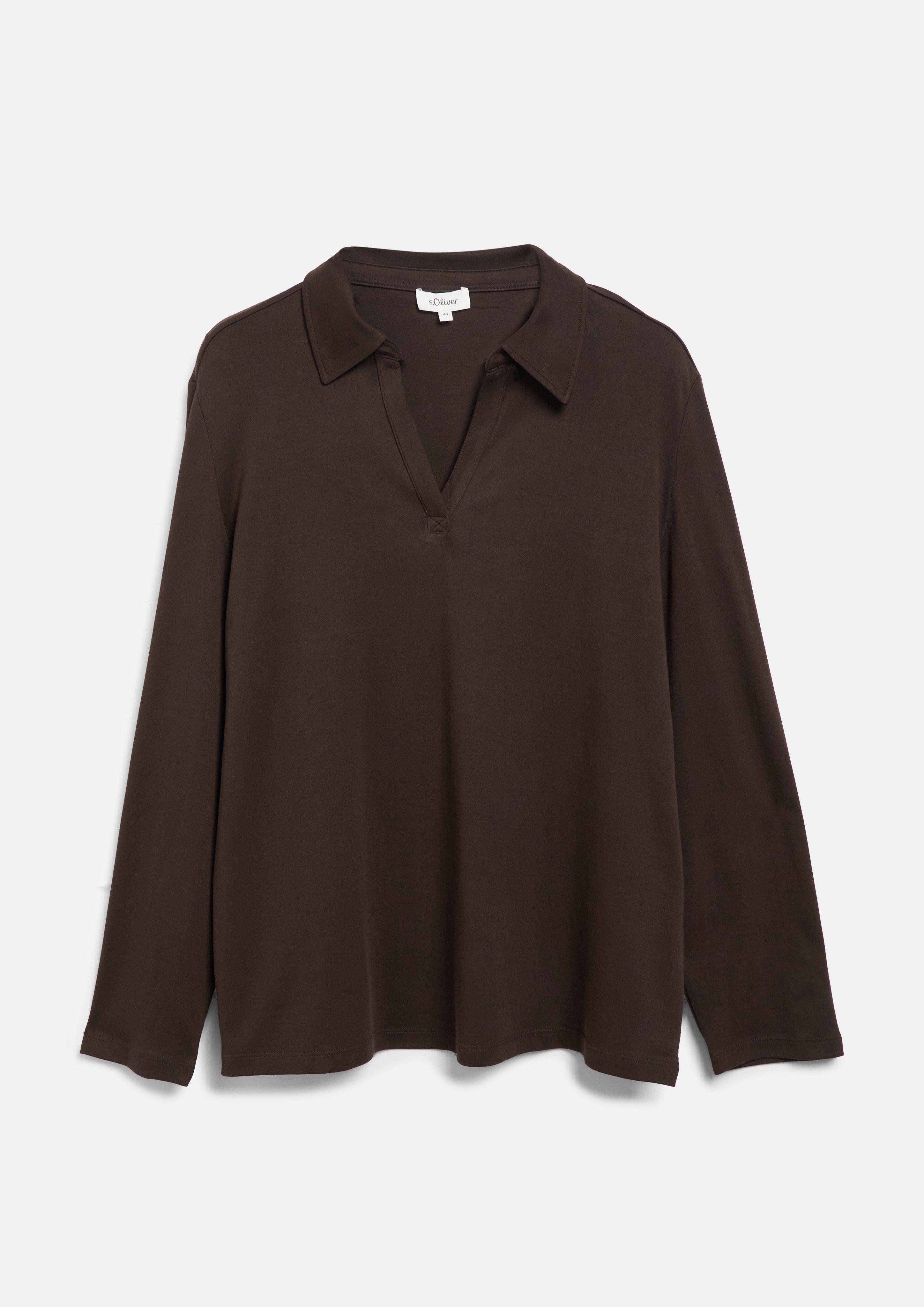 T-shirt en interlock à col polo en marron foncé de s.Oliver CURVE