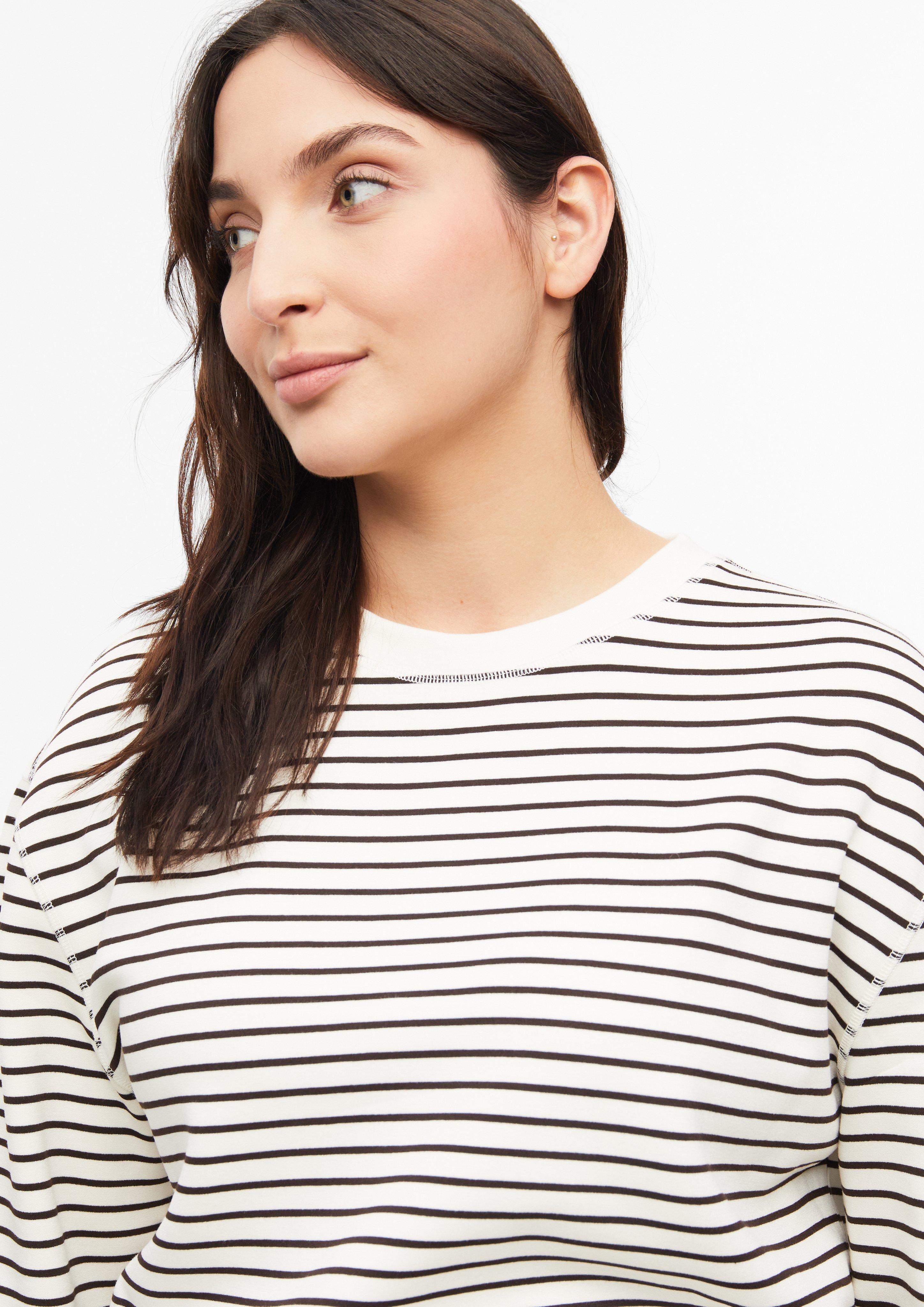Damen Scuba-Sweatshirt mit Ringeln im Relaxed Fit in creme von s.Oliver CURVE
