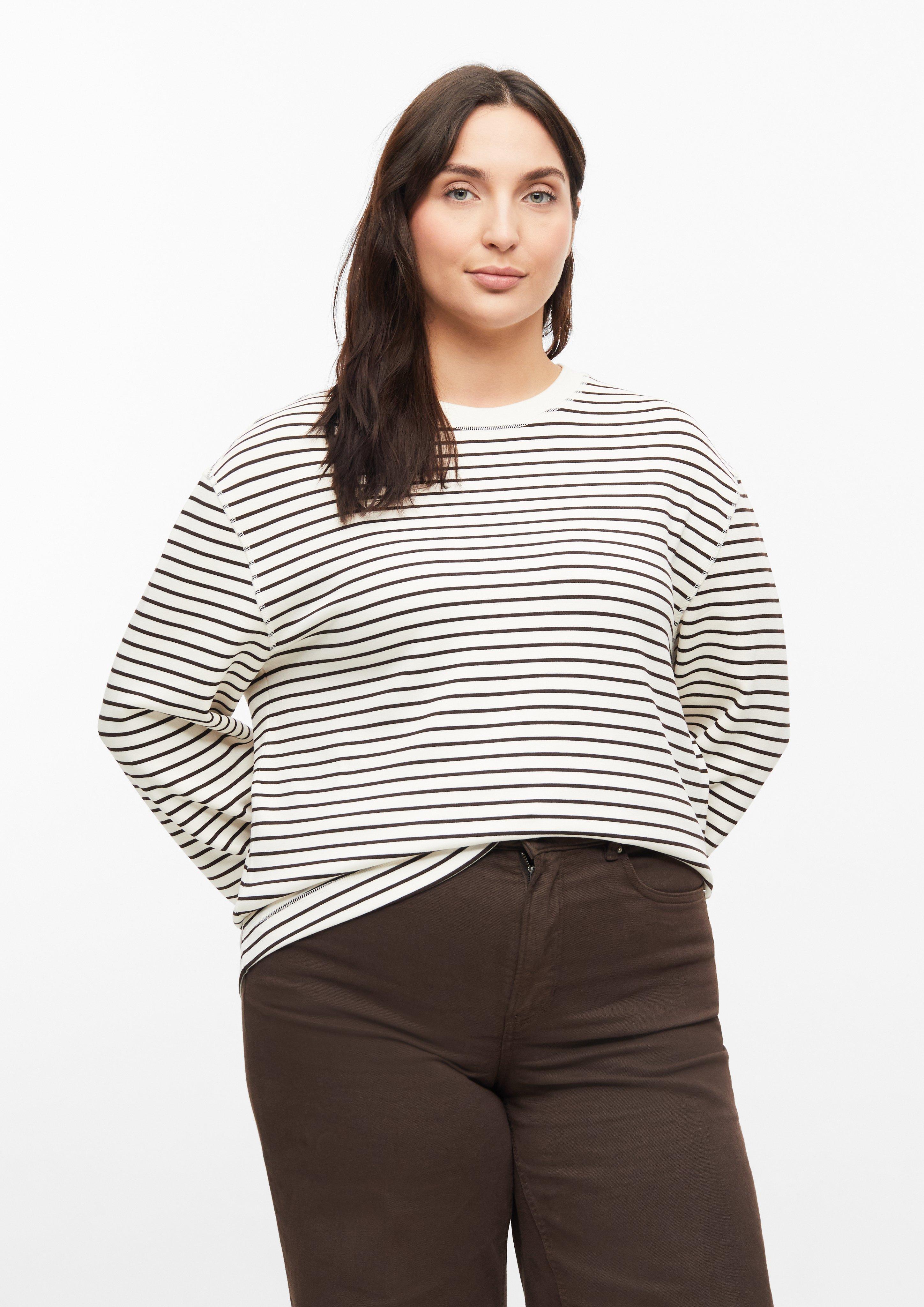 Scuba-Sweatshirt mit Ringeln im Relaxed Fit in Farbe dunkelbraun von s.Oliver CURVE