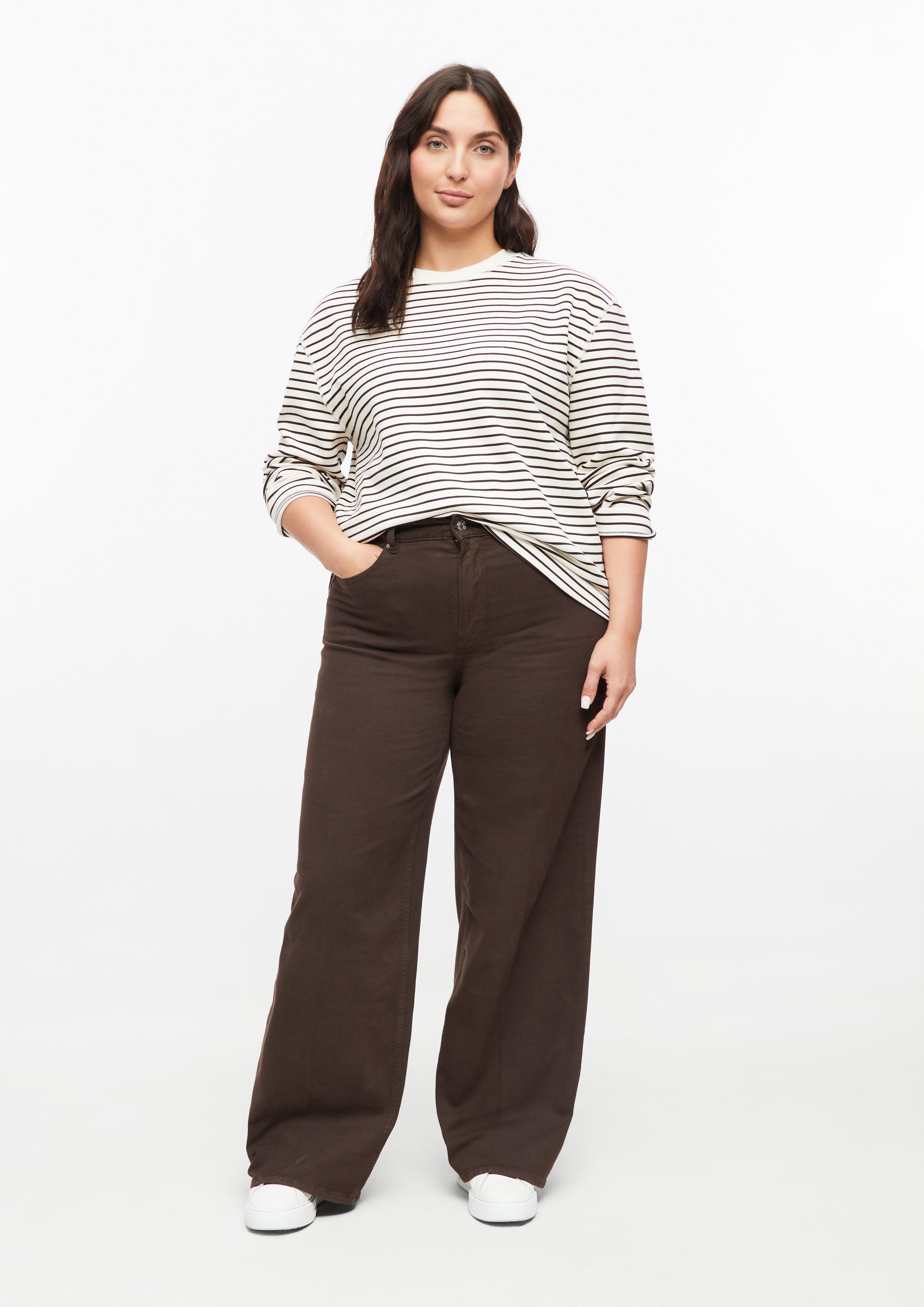 Damen Scuba-Sweatshirt mit Ringeln im Relaxed Fit in creme von s.Oliver CURVE