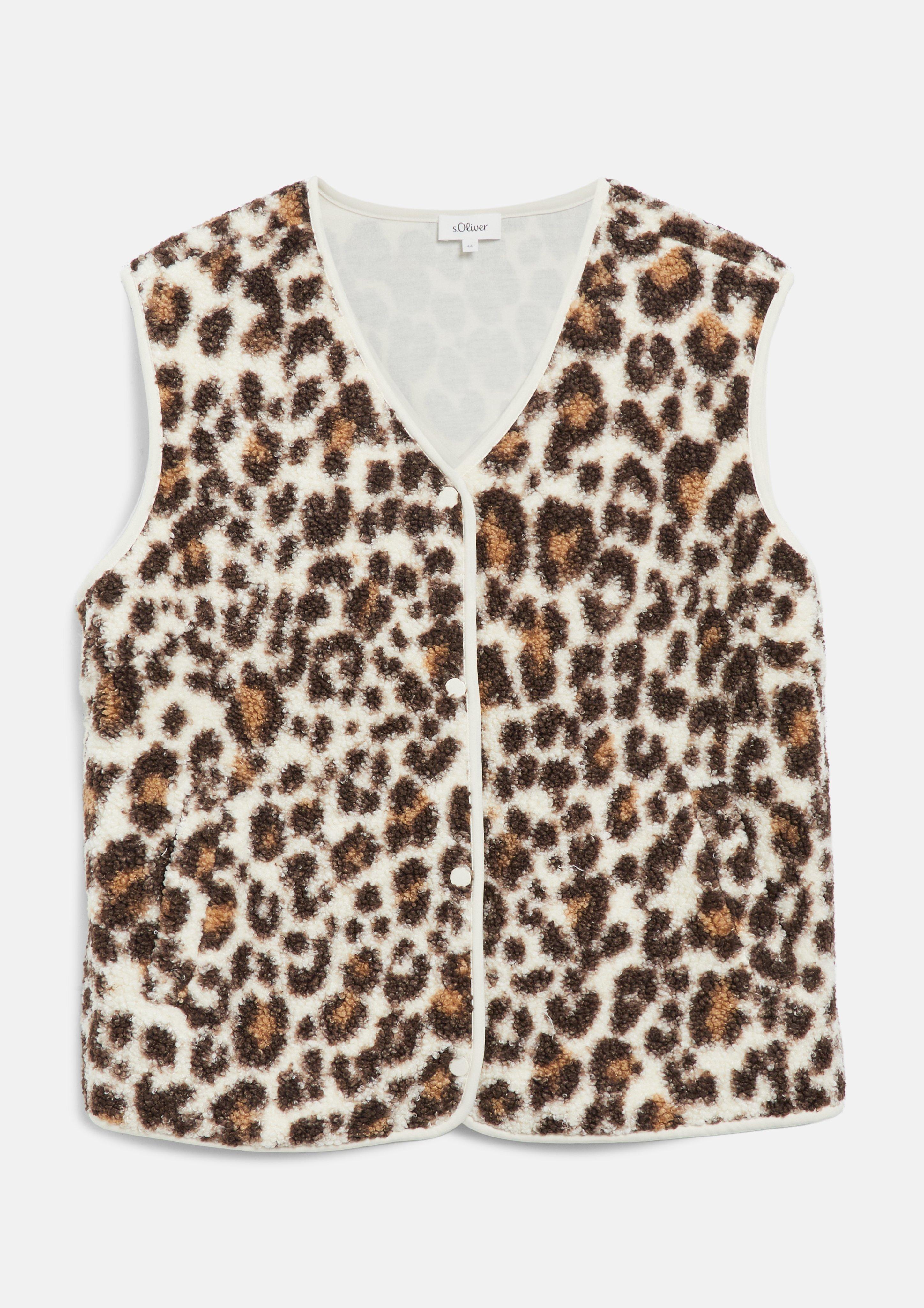 Femmes Gilet en peluche à motif léopard, coupe décontractée en sable clair de s.Oliver CURVE