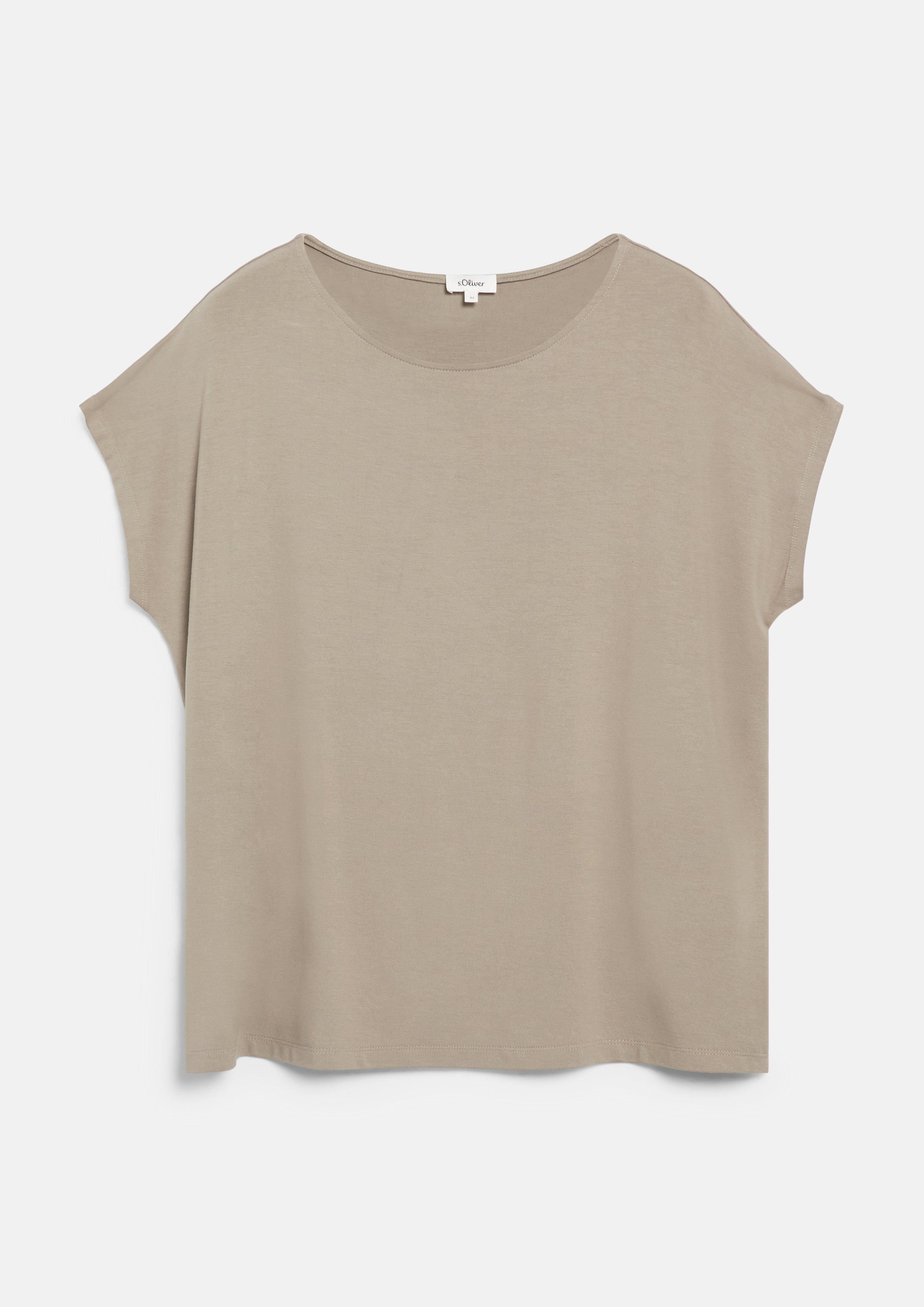 Damen Fließendes Jersey-Shirt mit überschnittenen Schultern in beige von s.Oliver CURVE