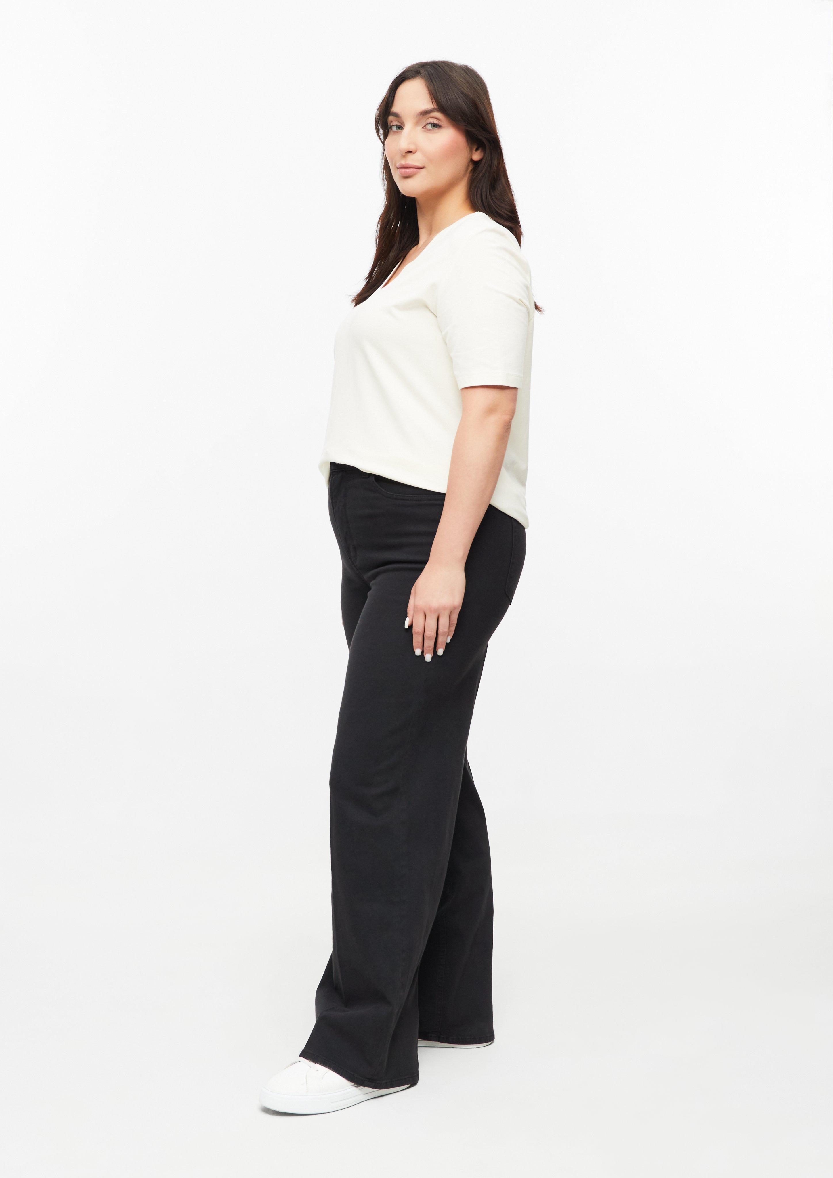 Ženske Jeans hlače / kroj High Rise / Wide Fit v barvi črna od s.Oliver CURVE