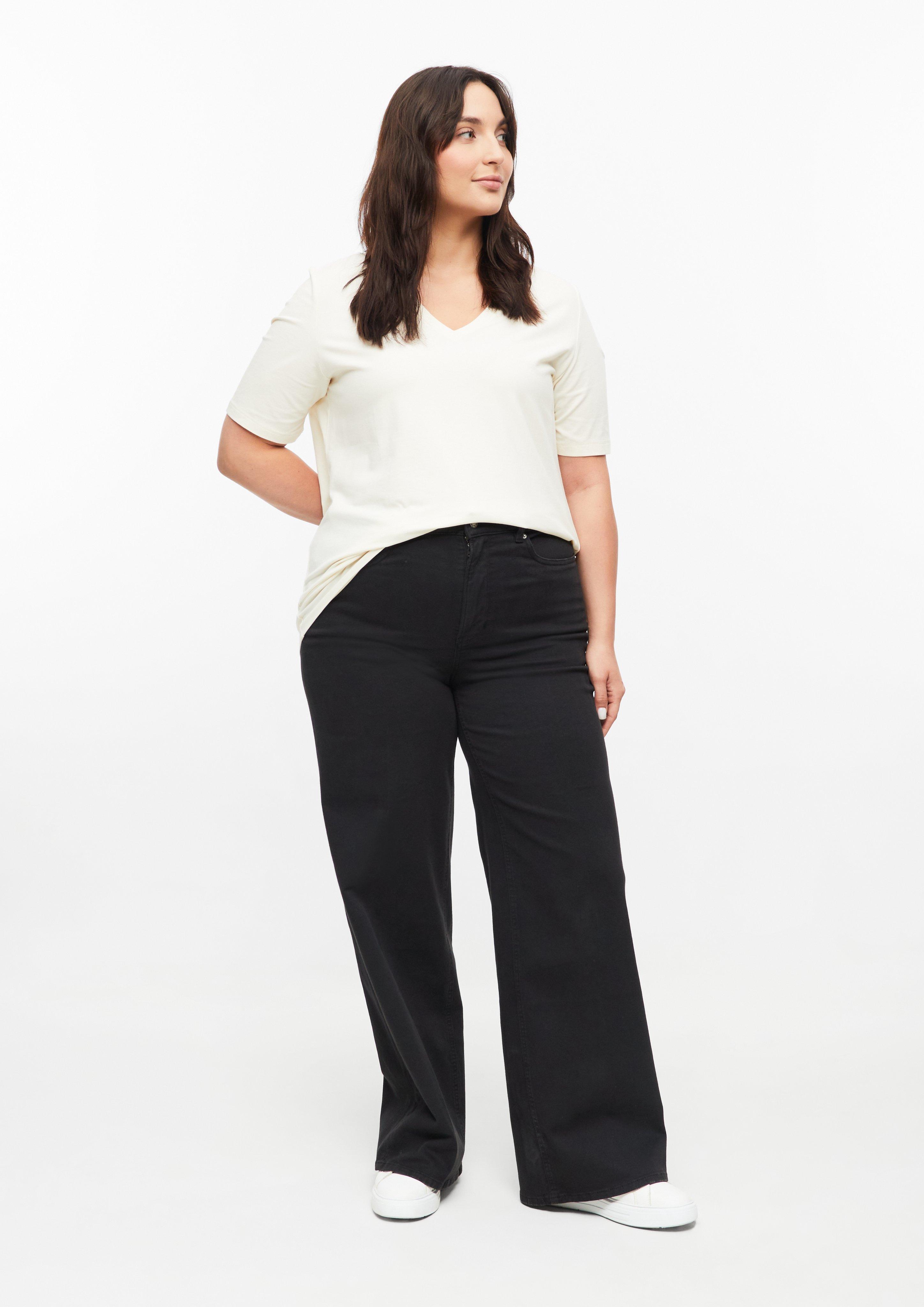 Ženske Jeans hlače / kroj High Rise / Wide Fit v barvi črna od s.Oliver CURVE