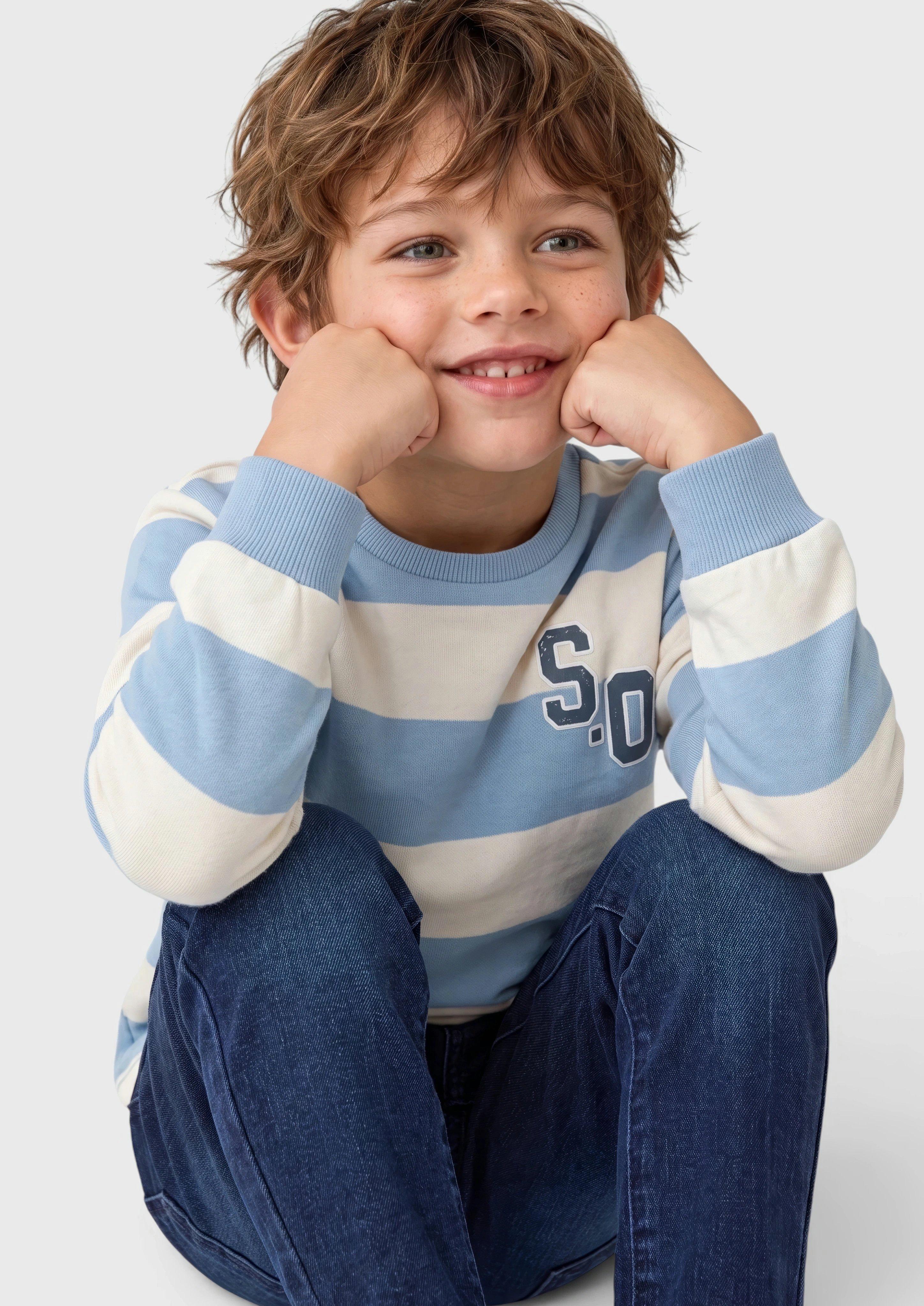 Kinder Kuscheliges Streifen-Sweatshirt mit Print-Detail in beige von s.Oliver