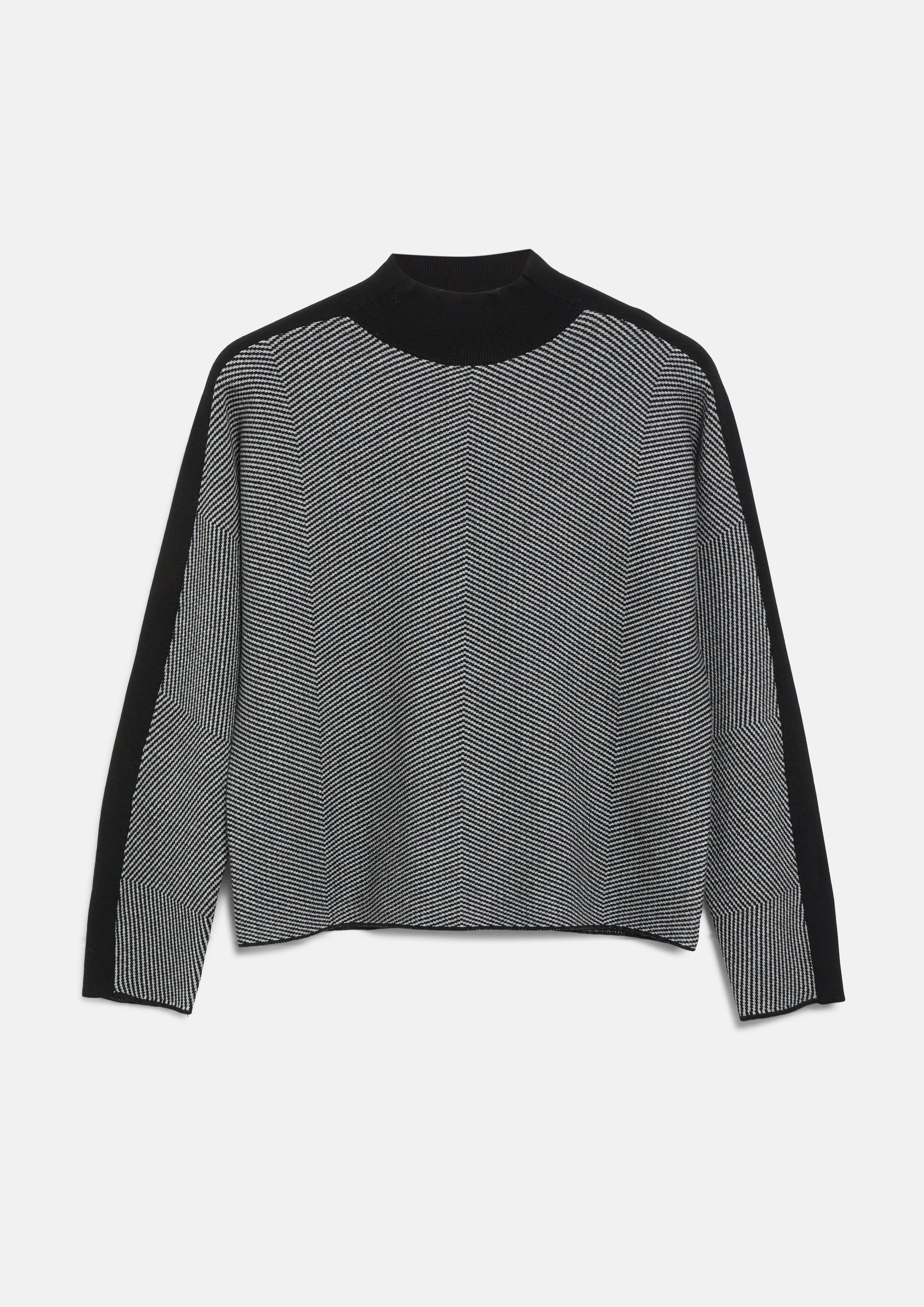 Damen Strickpullover mit Jacquard-Muster und Fledermausärmeln in schwarz von COMMA