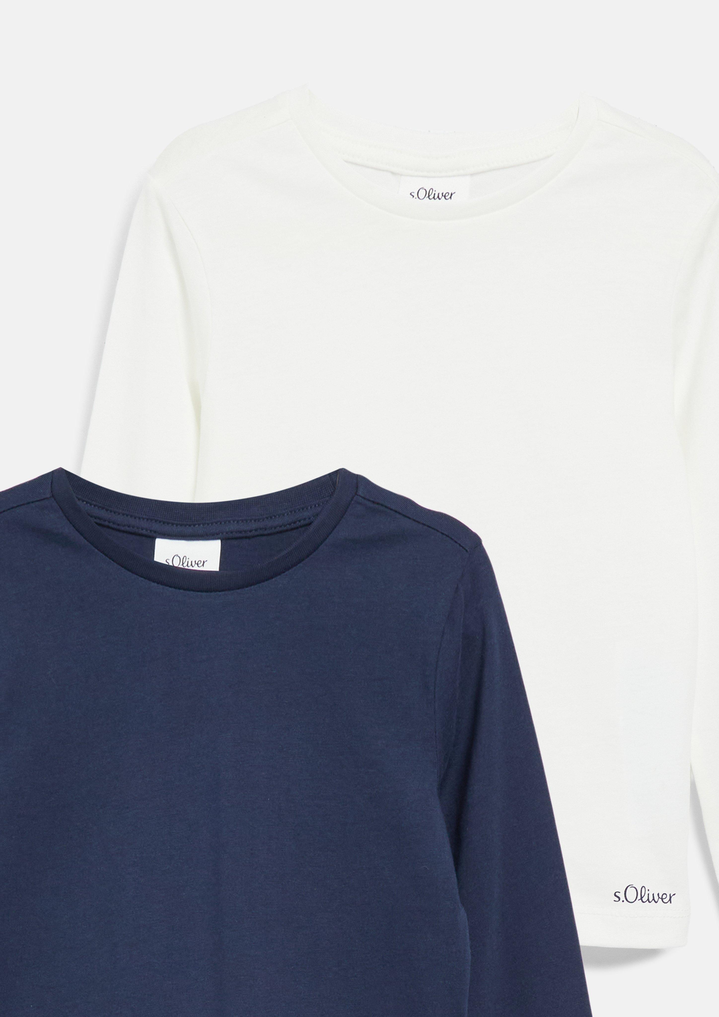 Junior Set van 2 unisex katoenen shirts met lange mouwen in blauw van s.Oliver