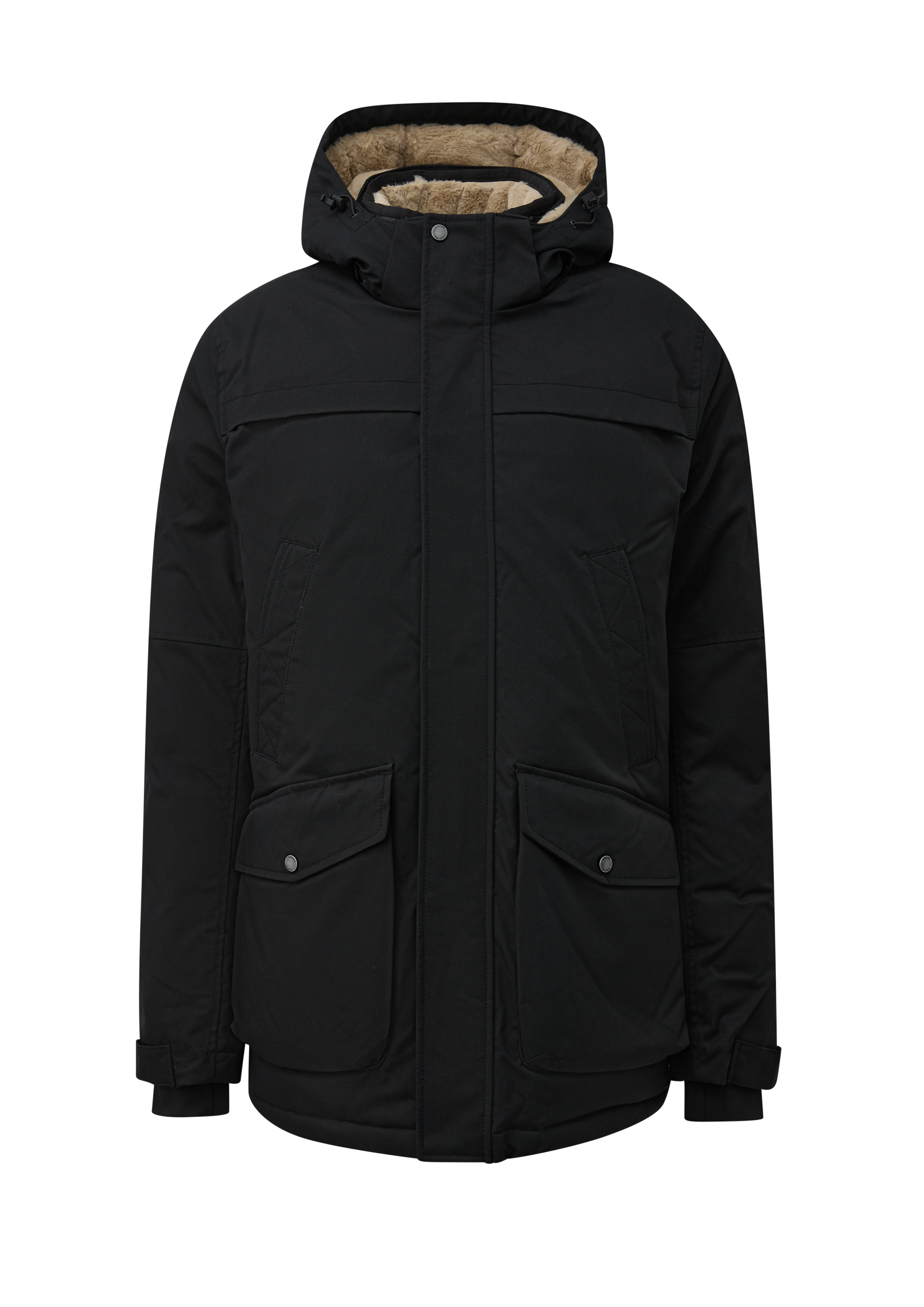 Outdoorparka met afneembare capuchon en teddy-details