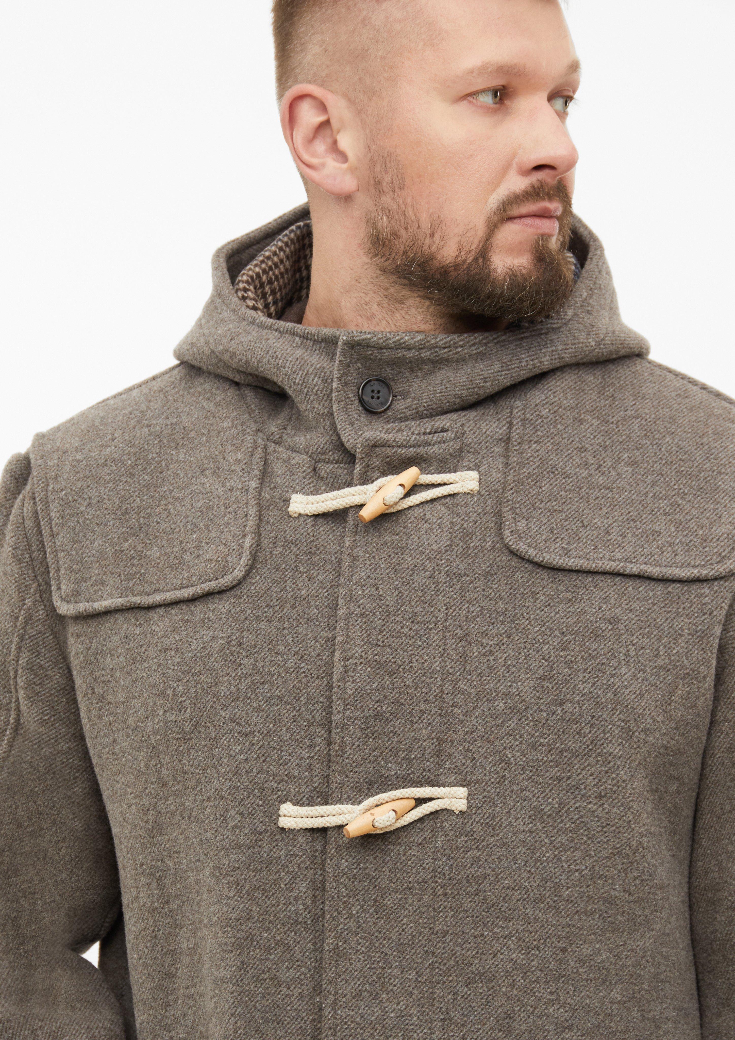 Heren Dufflecoat van wolmix met capuchon en opgezette zakken in bruin van s.Oliver Men Tall Sizes