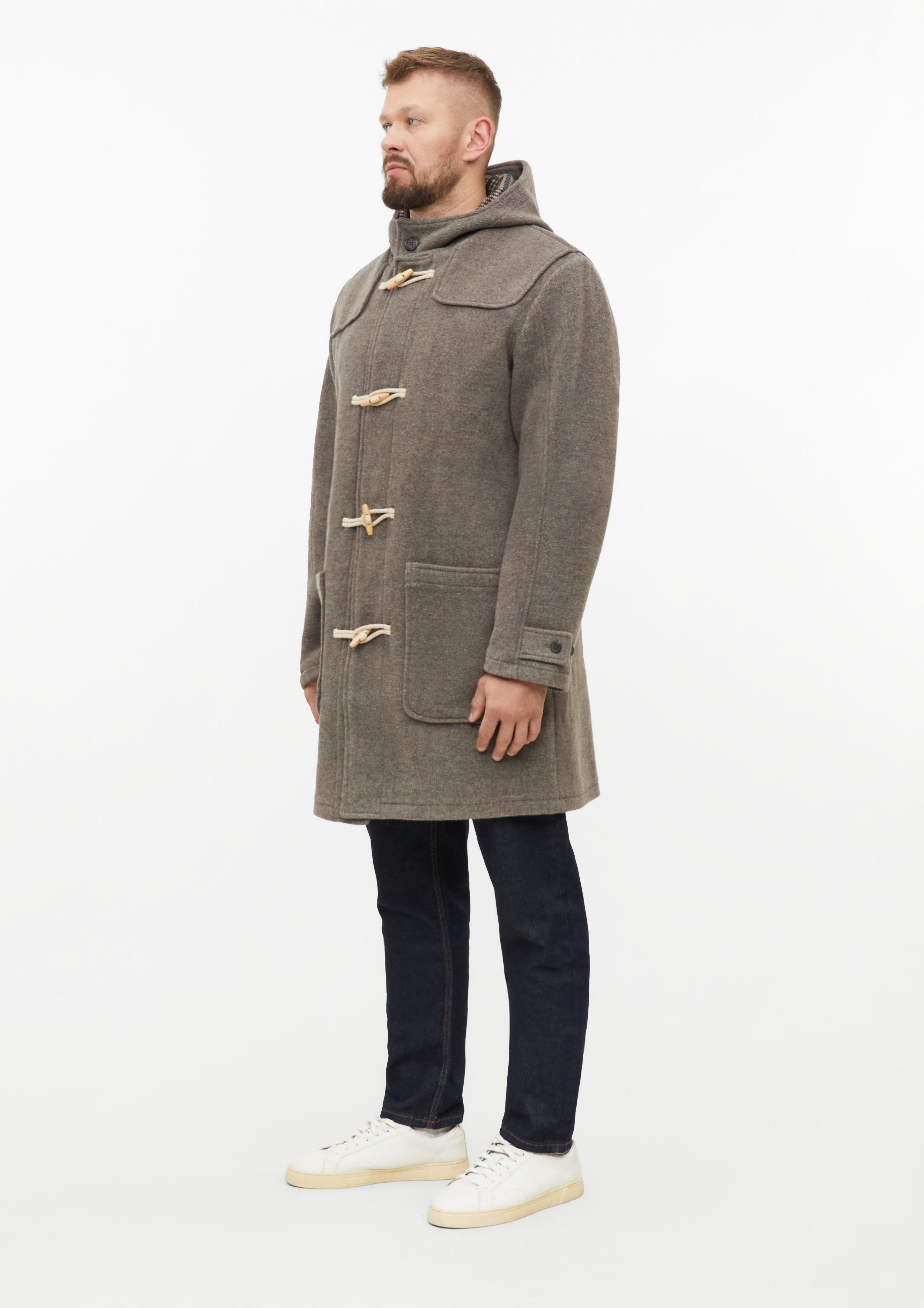 Heren Dufflecoat van wolmix met capuchon en opgezette zakken in bruin van s.Oliver Men Tall Sizes
