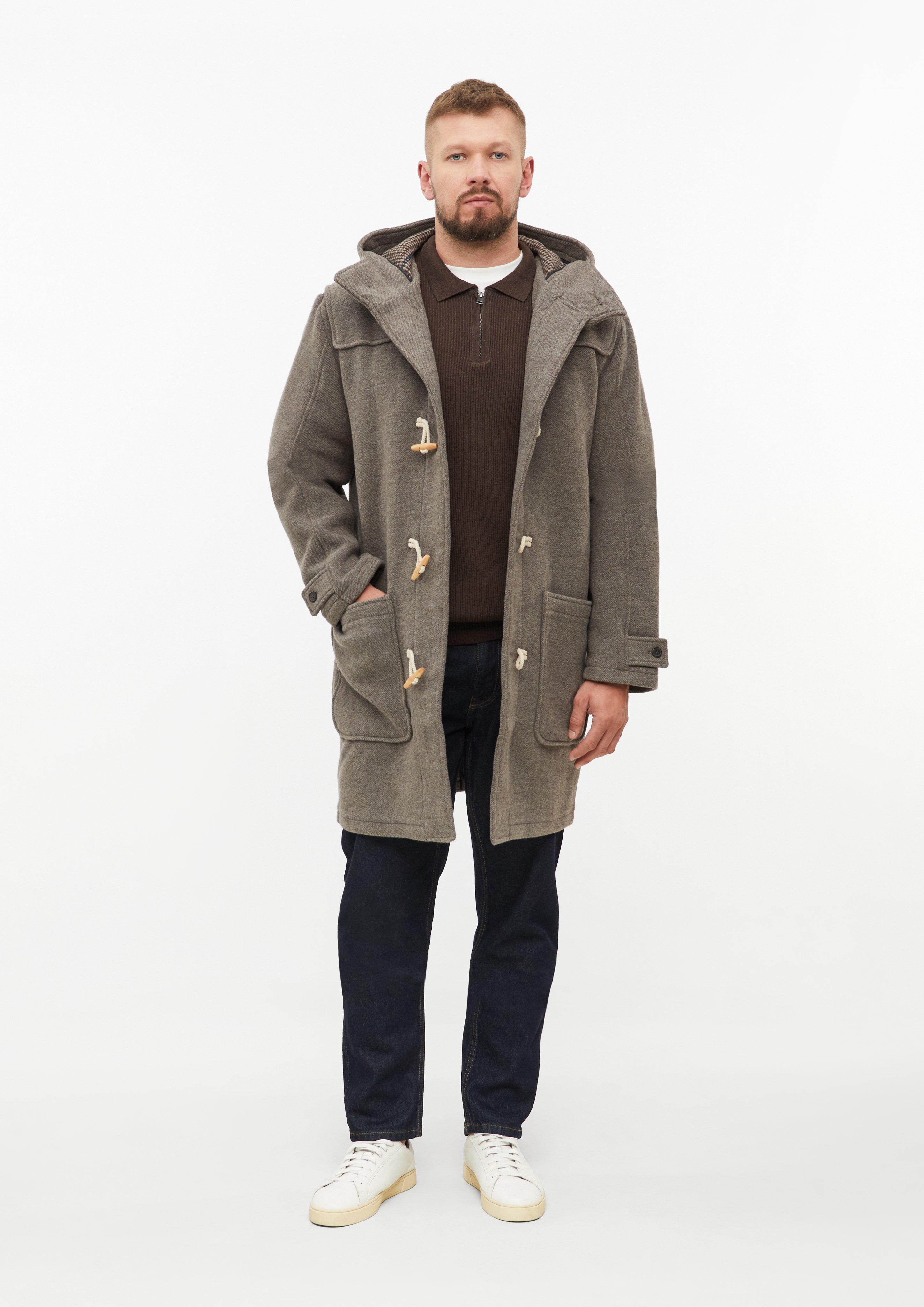 Heren Dufflecoat van wolmix met capuchon en opgezette zakken in bruin van s.Oliver Men Tall Sizes