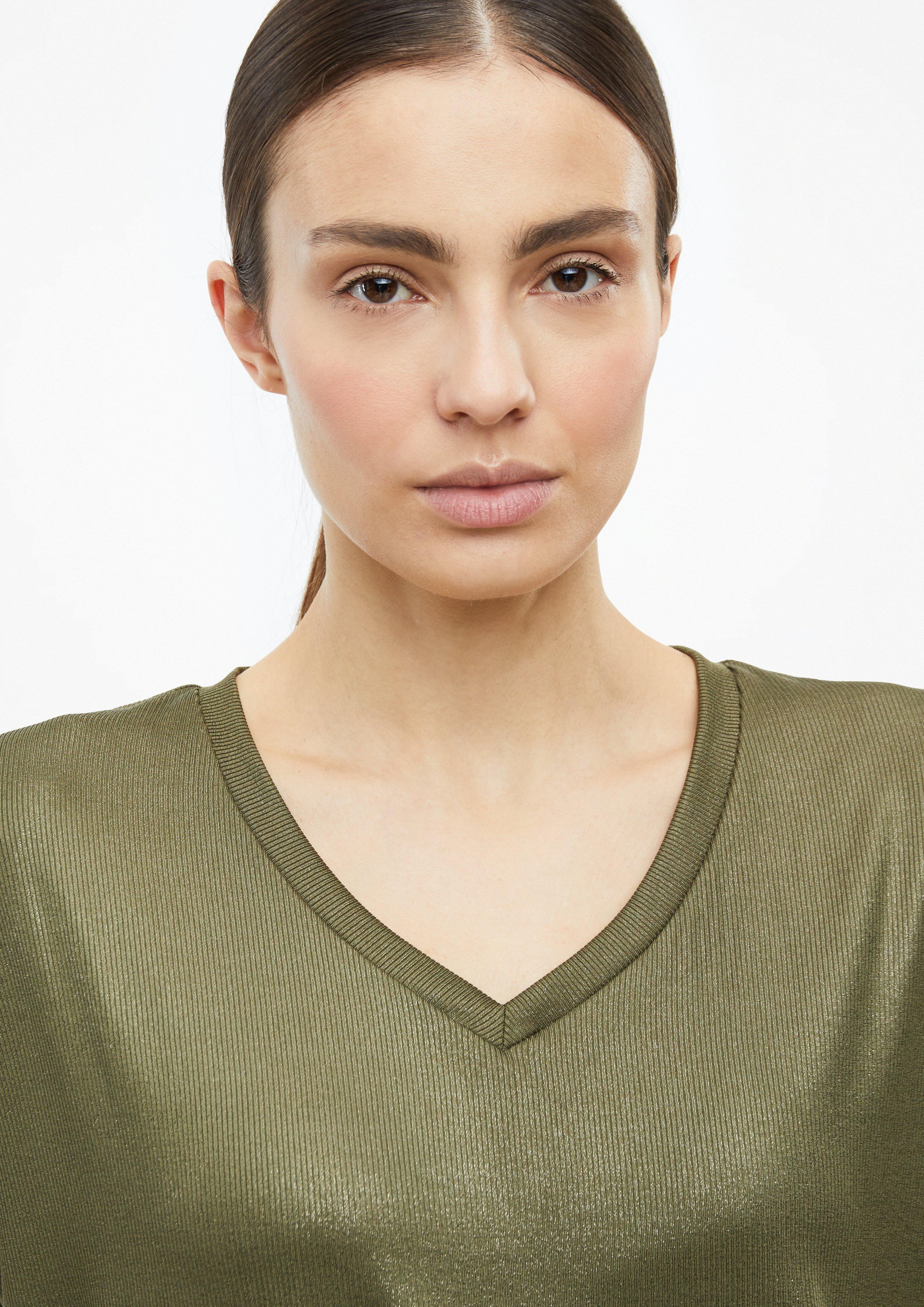 Damen T-Shirt im Relaxed Fit mit Glitzer-Coating in olive von s.Oliver