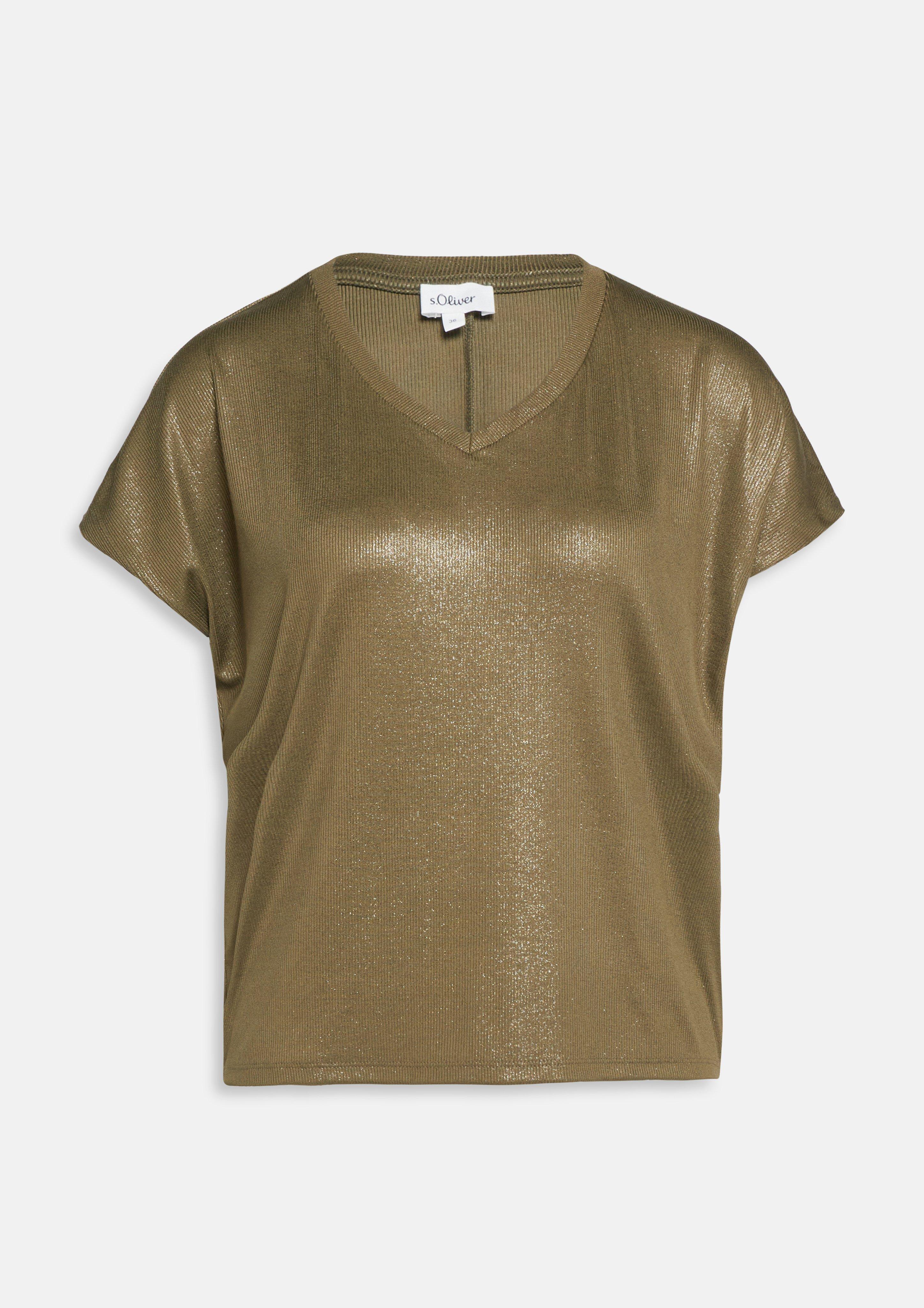Damen T-Shirt im Relaxed Fit mit Glitzer-Coating in olive von s.Oliver