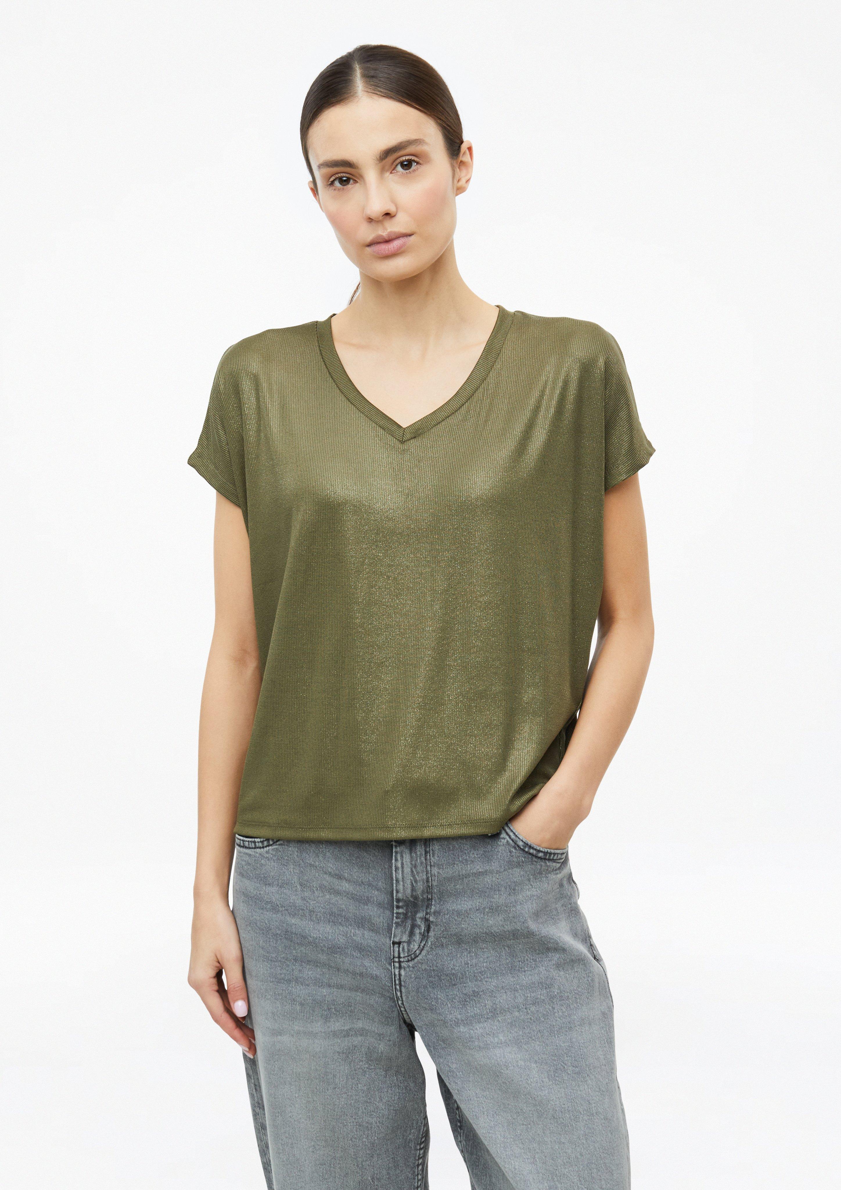 Damen T-Shirt im Relaxed Fit mit Glitzer-Coating in olive von s.Oliver