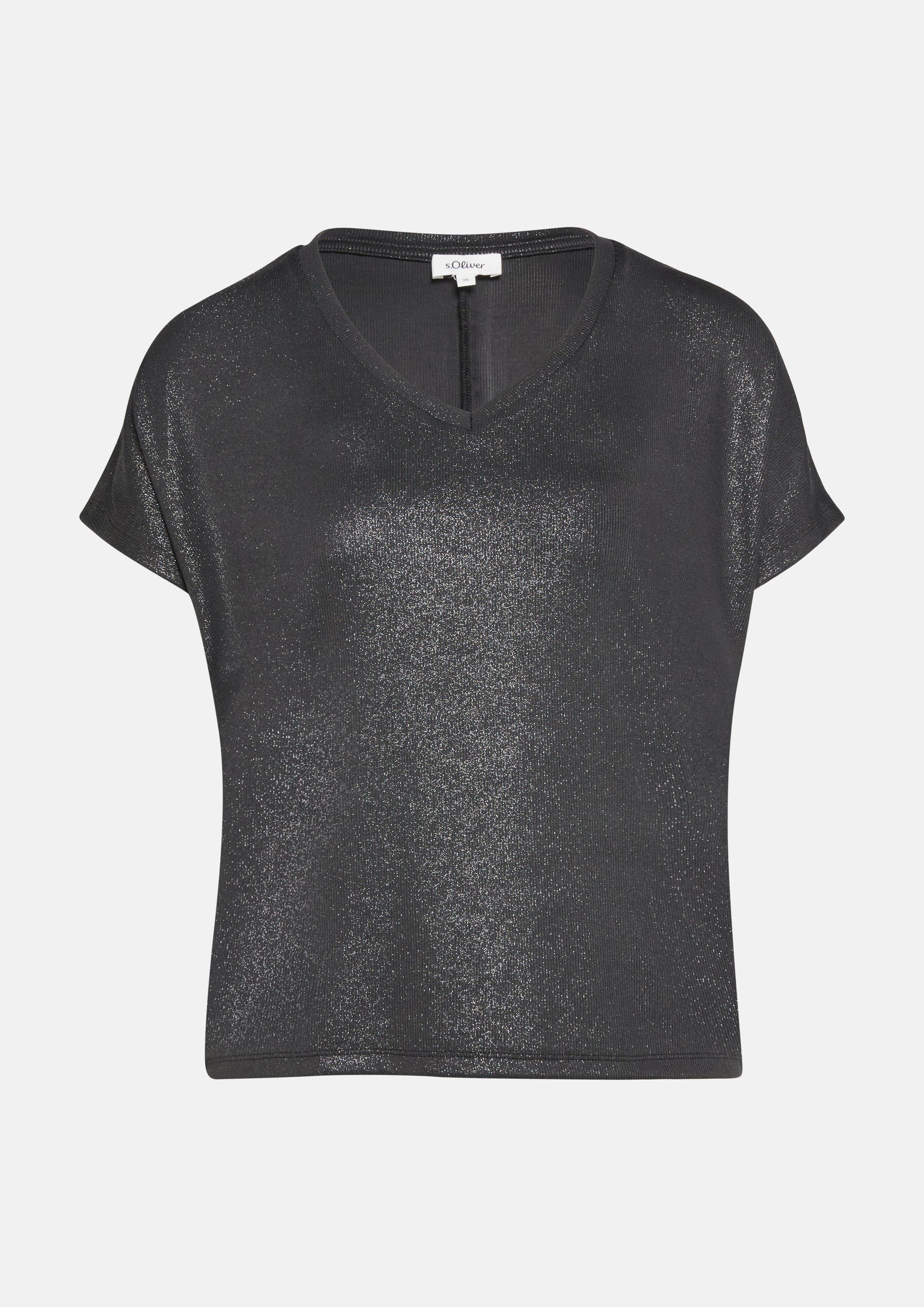 Damen T-Shirt im Relaxed Fit mit Glitzer-Coating in schwarz von s.Oliver