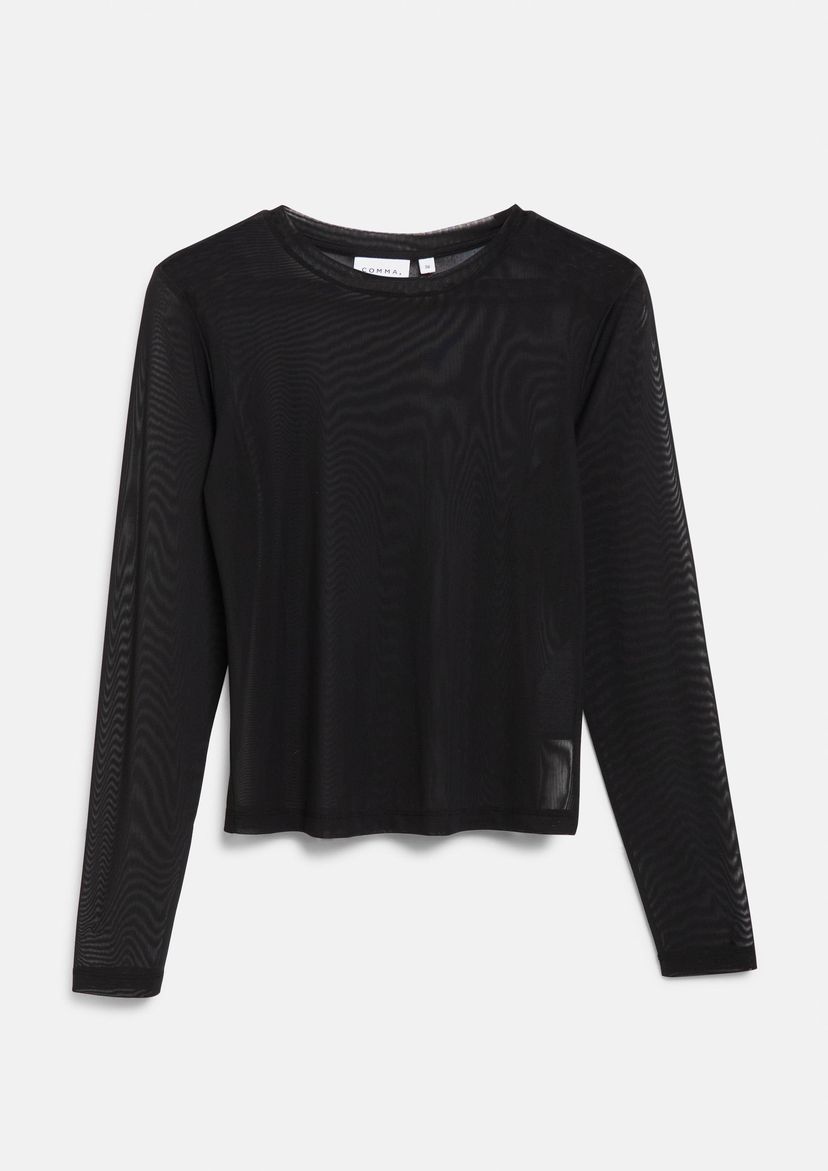 Mesh Long-Sleeve Shirt in black by COMMA